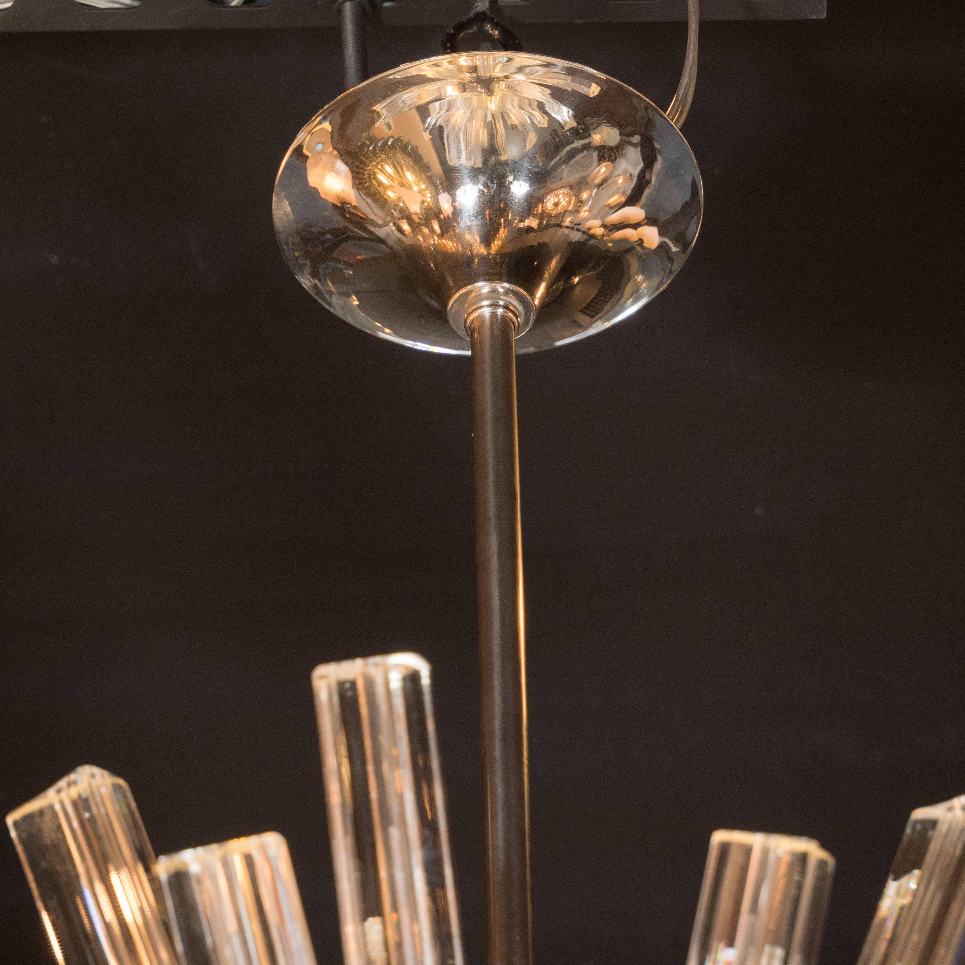 Italian Mid-Century Modern Starburst Chandelier in Translucent Glass, Nickel Fittings