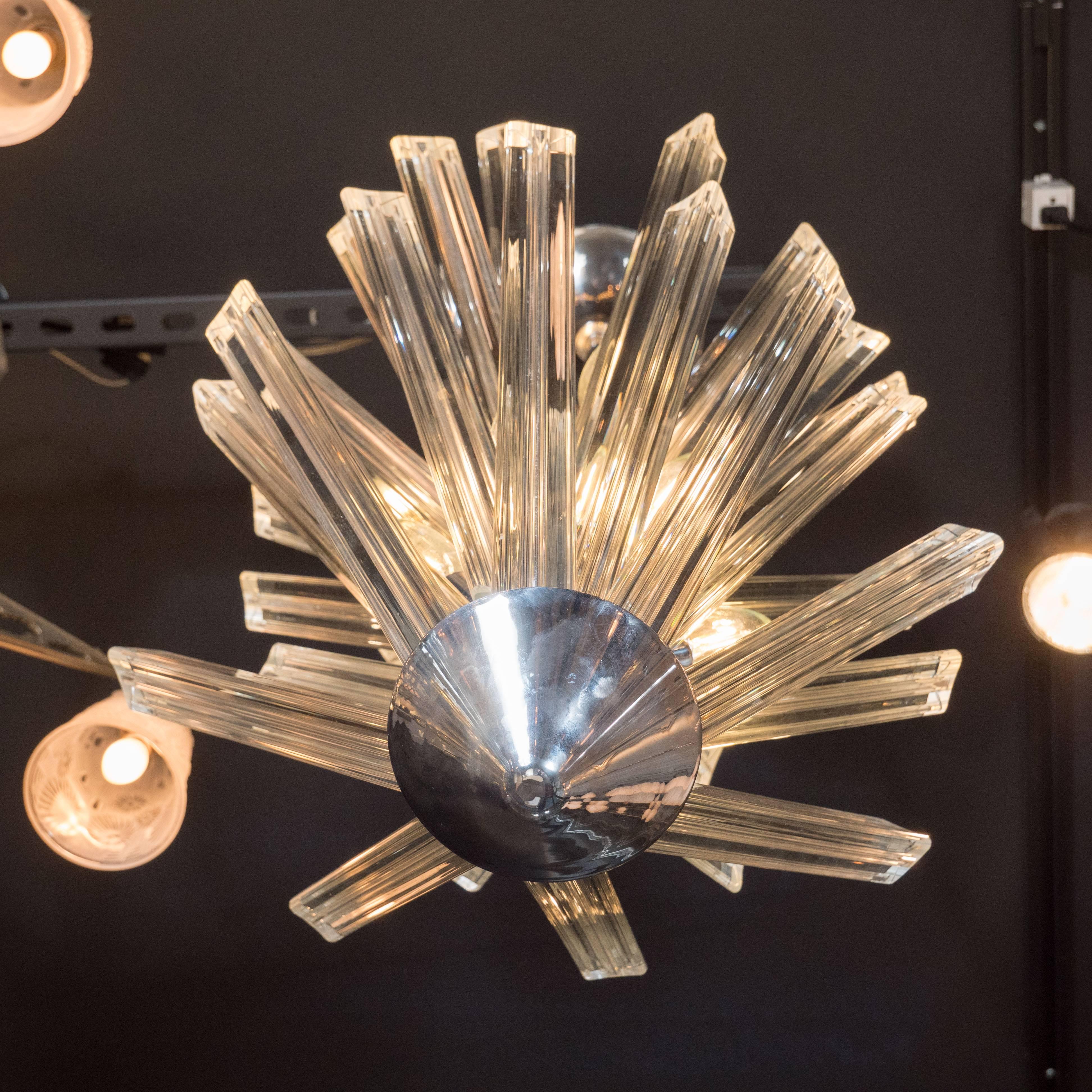 Mid-Century Modern Starburst Chandelier in Translucent Glass, Nickel Fittings 2