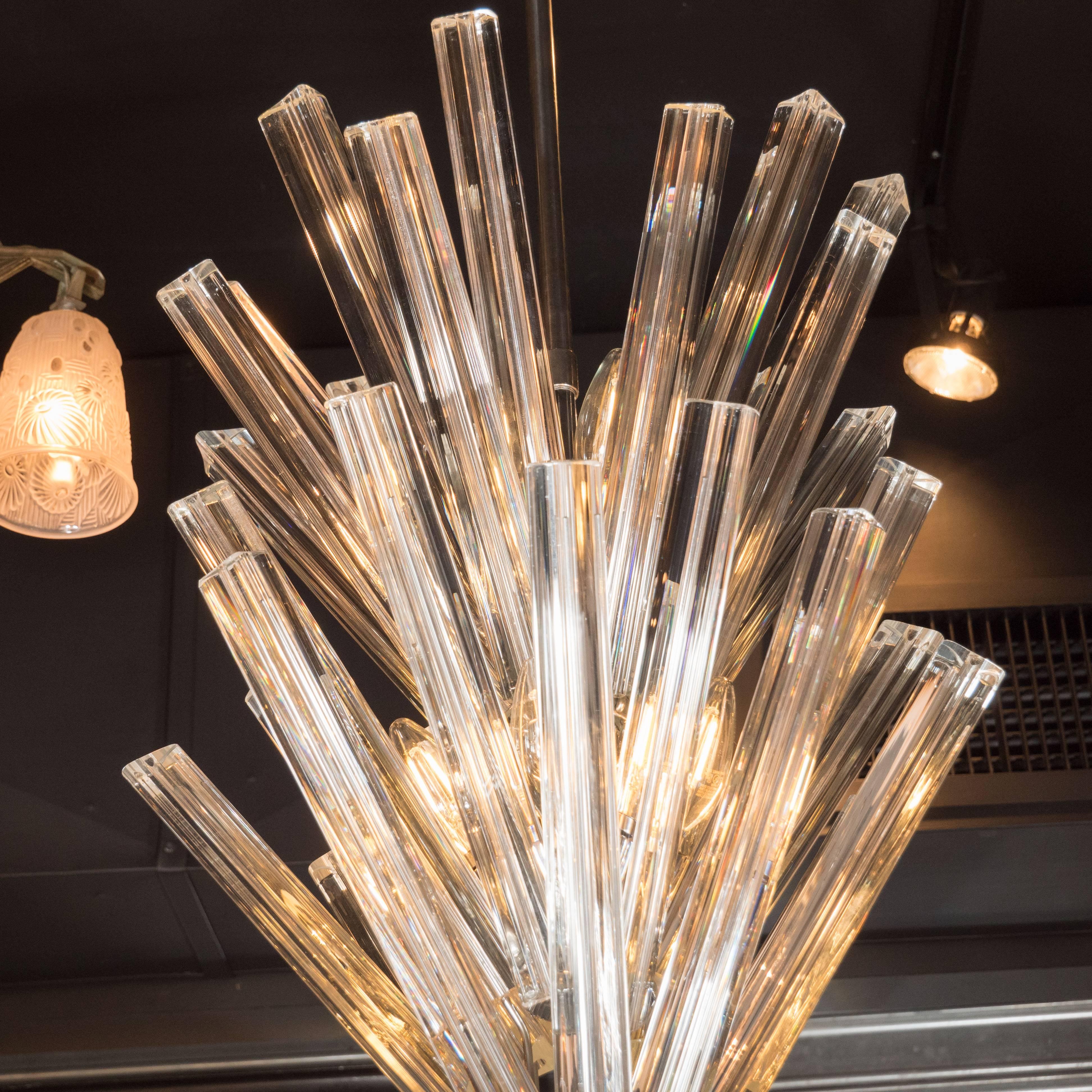 Mid-Century Modern Starburst Chandelier in Translucent Glass, Nickel Fittings In Excellent Condition In New York, NY