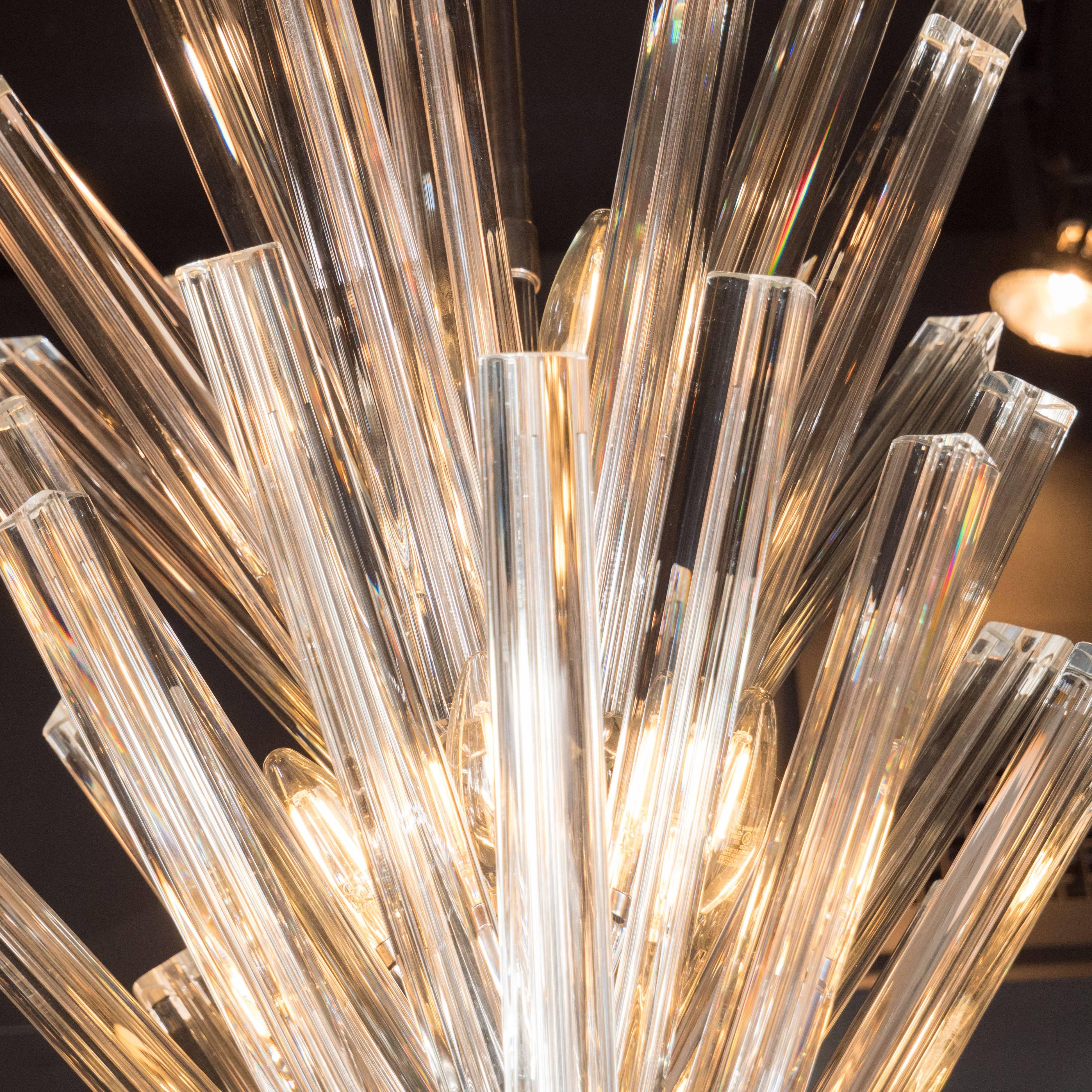 Late 20th Century Mid-Century Modern Starburst Chandelier in Translucent Glass, Nickel Fittings