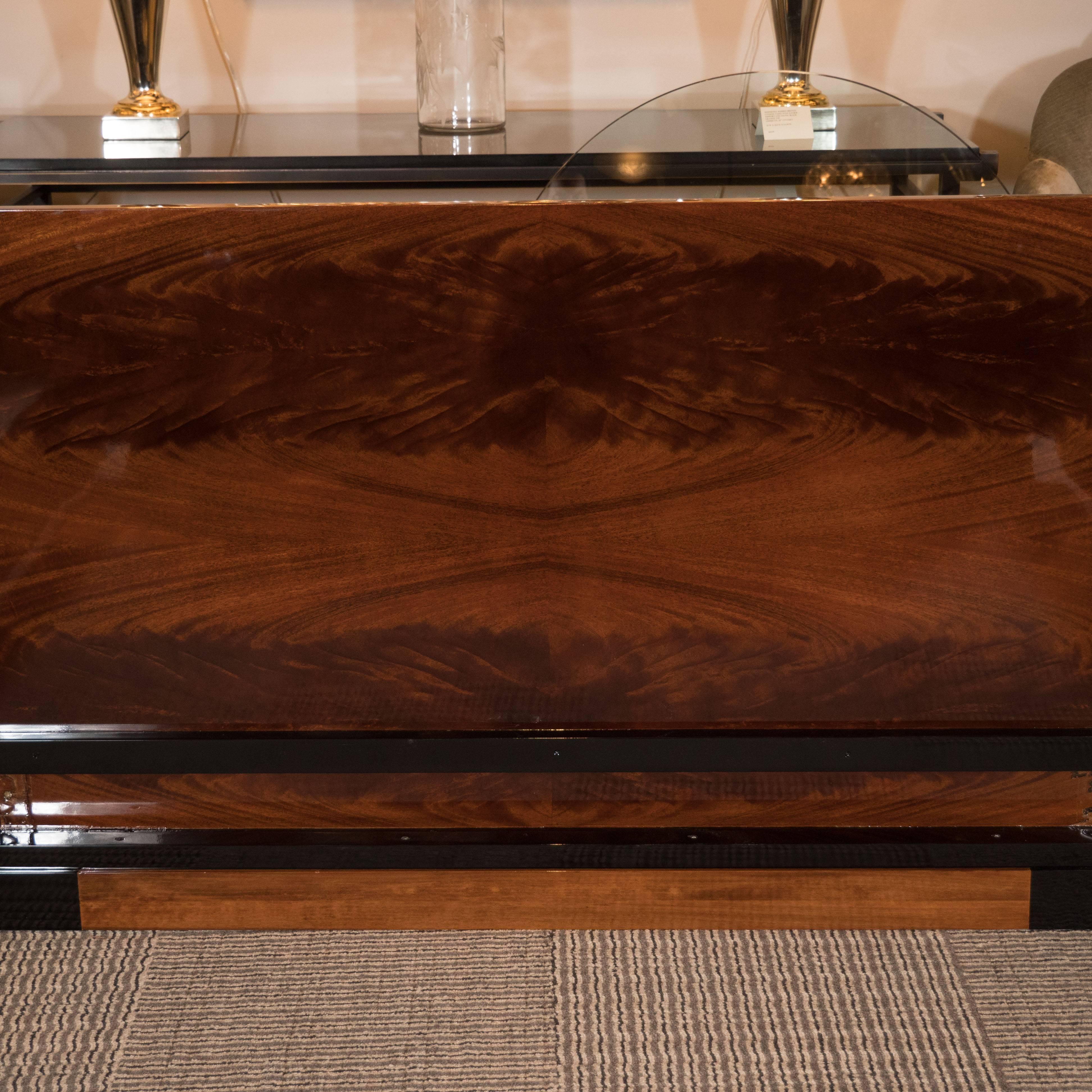 King Size Bed in Black Lacquer and Bookmatched Burled Walnut by Donald Deskey 2