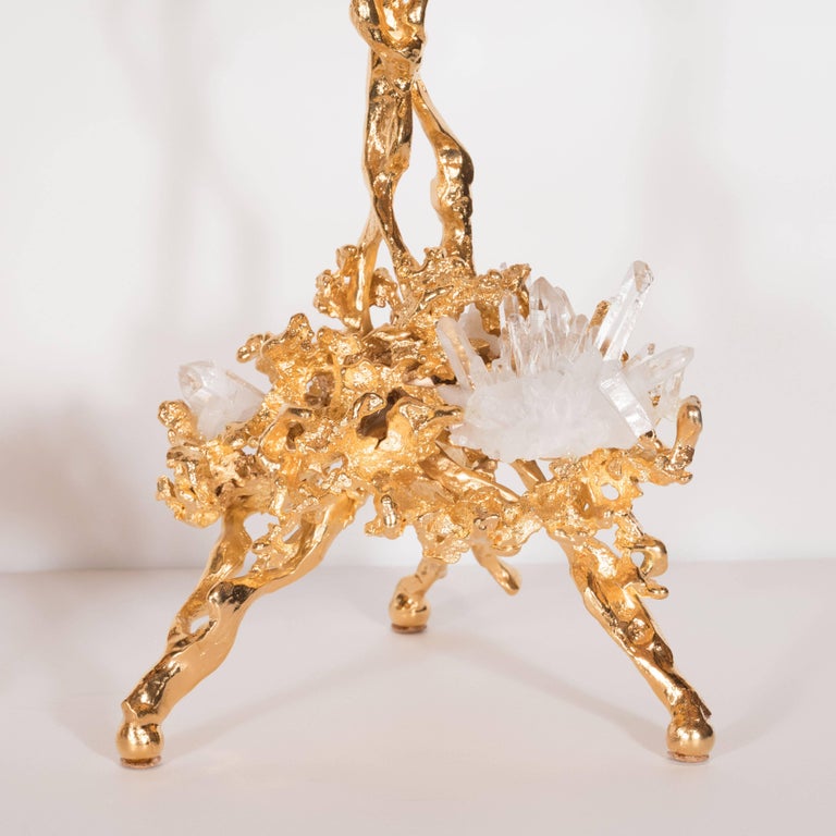 Mid-Century Modern Pair of Single Branch 24-Karat Gold-Plated Bronze Candlesticks by Claude Boeltz For Sale