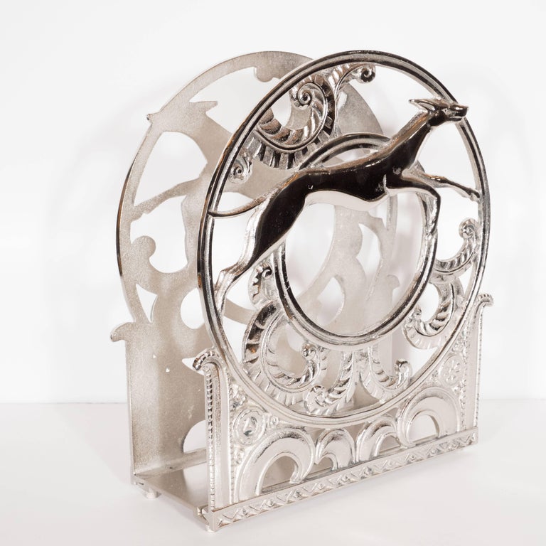 Art Deco Nickeled Bronze Greyhound Magazine Stand at 1stDibs