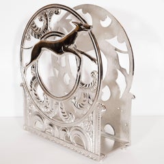 Art Deco Nickeled Bronze Greyhound Magazine Stand