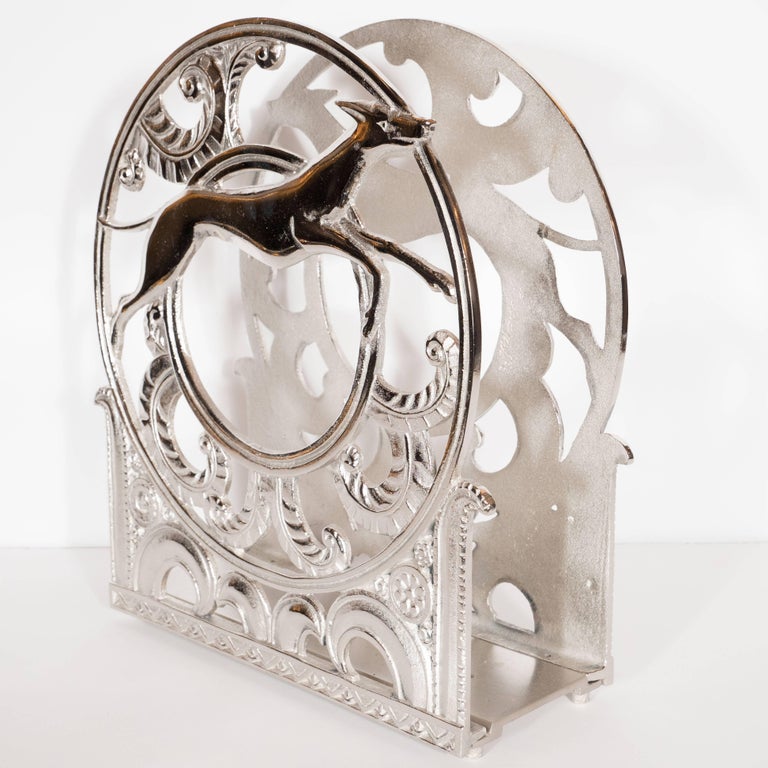 Art Deco Nickeled Bronze Greyhound Magazine Stand at 1stDibs