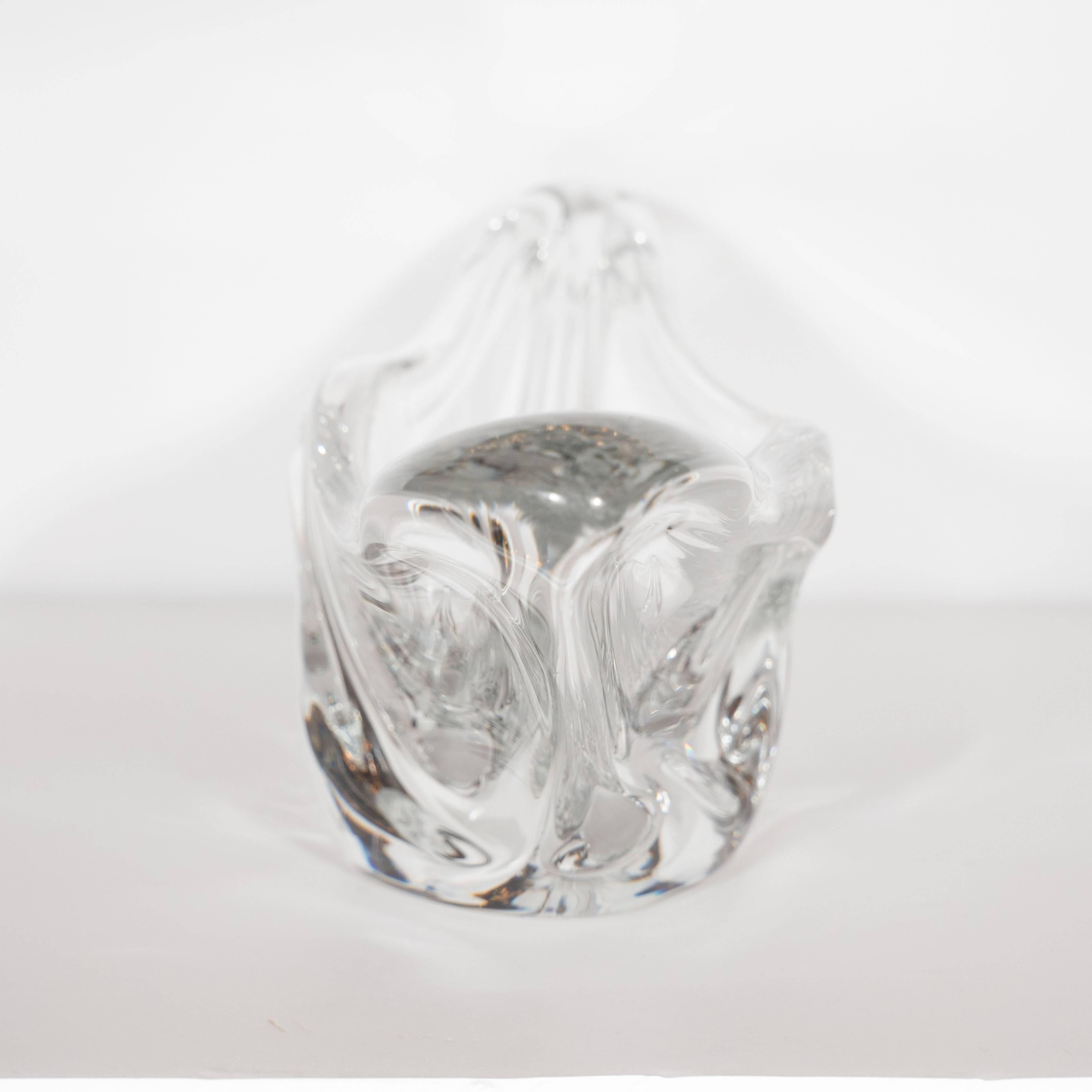 Sculptural and Curvilinear Midcentury Translucent Glass Bowl by Daum, France In Excellent Condition For Sale In New York, NY