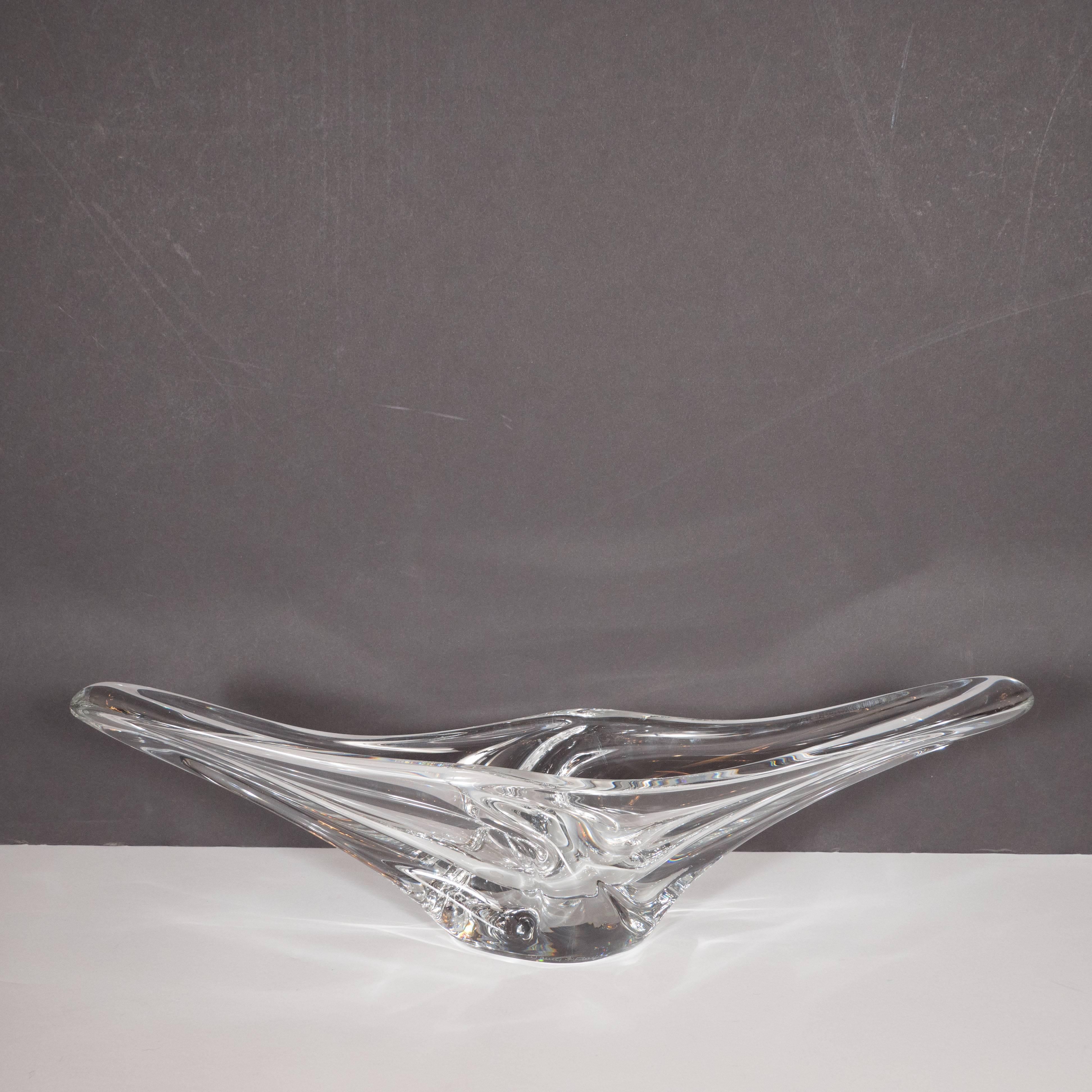 Mid-Century Modern Sculptural and Curvilinear Midcentury Translucent Glass Bowl by Daum, France For Sale