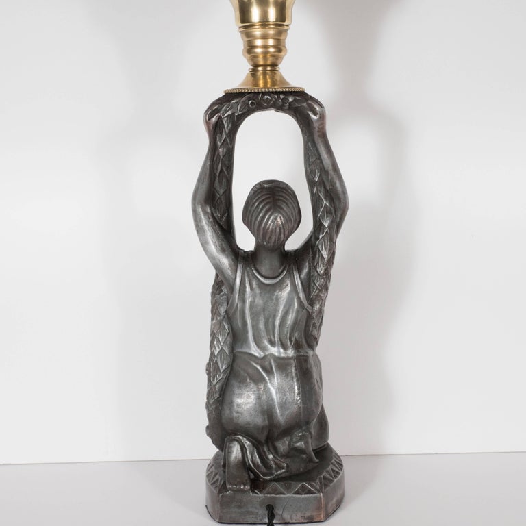 Art Deco Flapper Table Lamp in Antique Pewter with EndofDay Glass