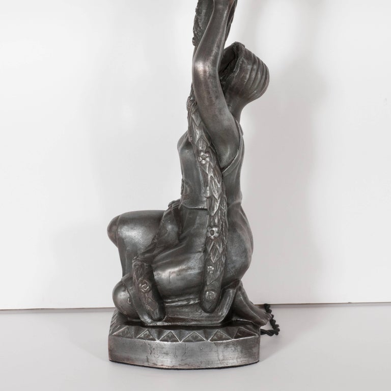 Art Deco Flapper Table Lamp in Antique Pewter with EndofDay Glass