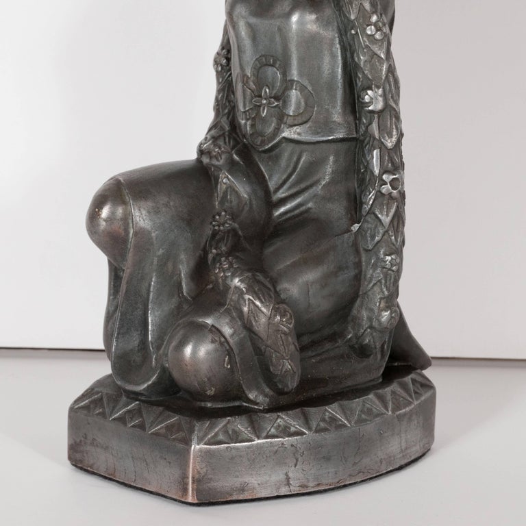 Art Deco Flapper Table Lamp in Antique Pewter with EndofDay Glass