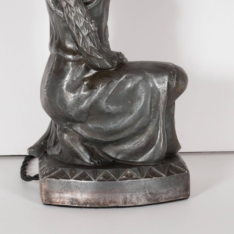 Art Deco Flapper Table Lamp in Antique Pewter with EndofDay Glass