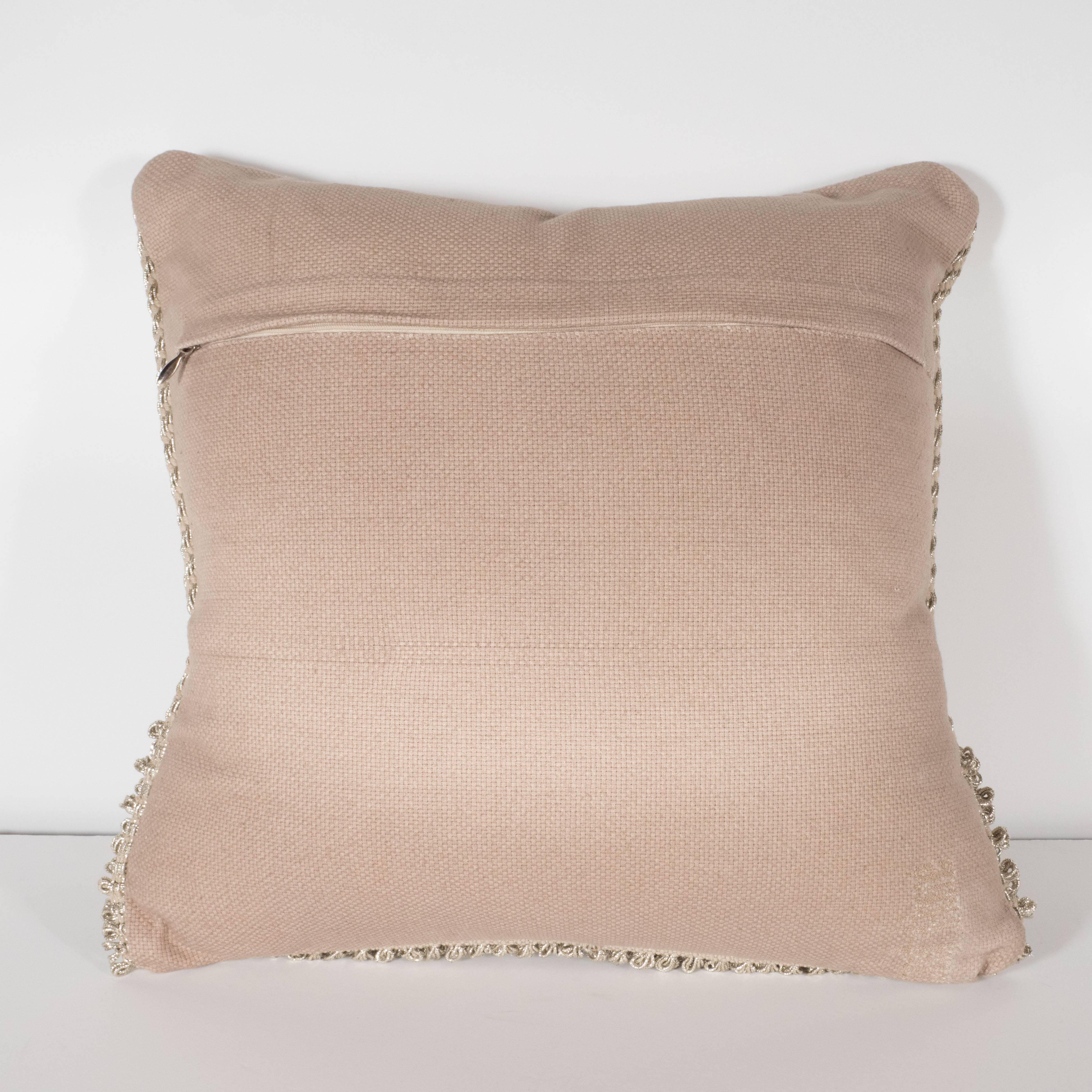 Pair of Textural Modernist Pillows in Taupe with Metallic Silver Thread For Sale 1