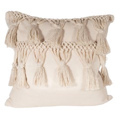 Tasseled Modernist Cotton Pillow in a Bone Hue