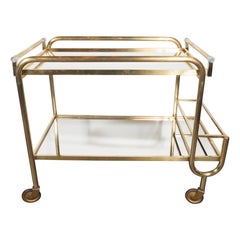 Italian Mid-Century Modern Brass and Mirrored Glass Bar Cart with Casters