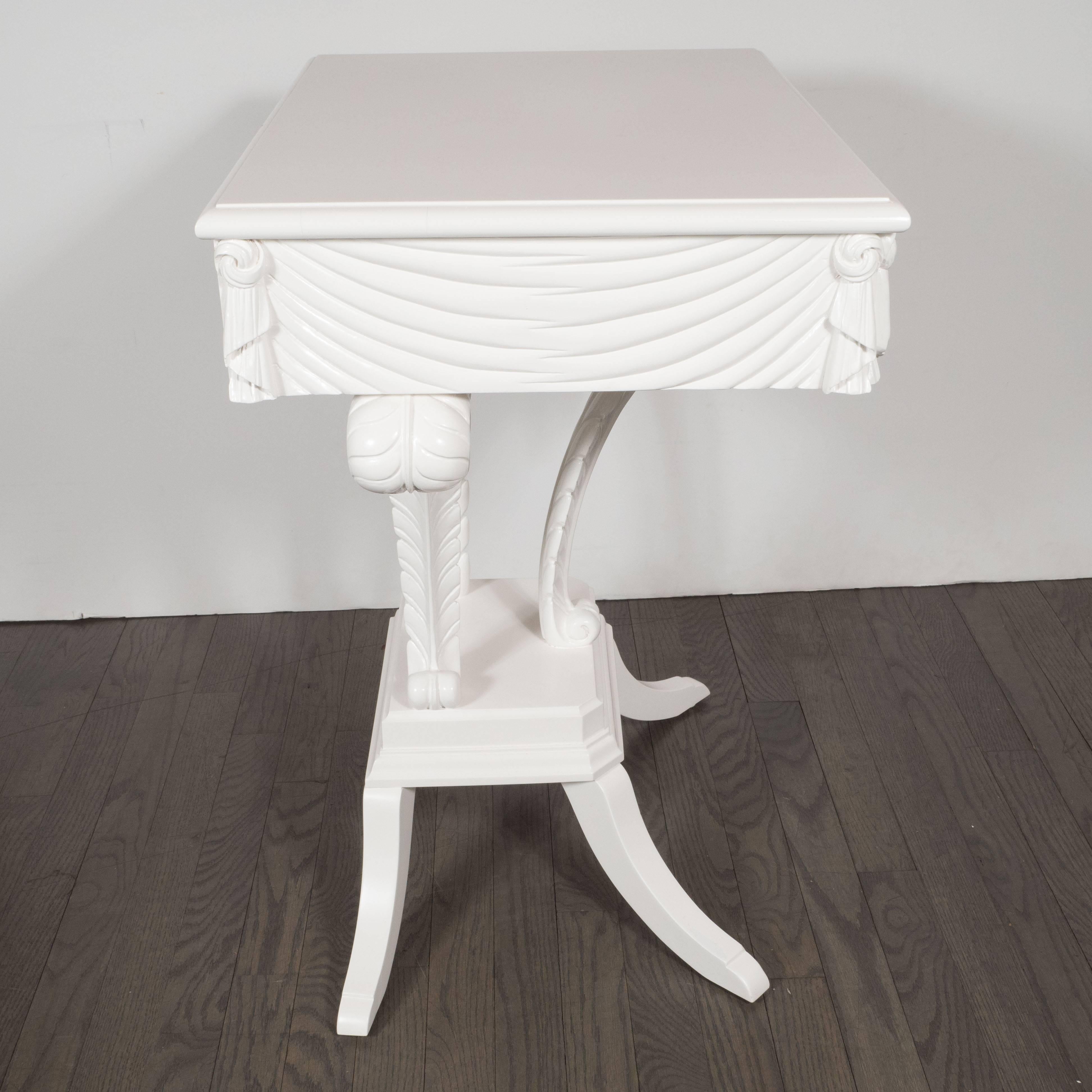 Pair of Hollywood Regency Grosfeld House White Lacquer End Tables or Nightstands In Excellent Condition In New York, NY