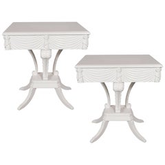 Pair of Hollywood Regency Grosfeld House White Lacquer End Tables or Nightstands