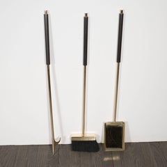 Custom Modernist Three-Piece Brass and Oil Rubbed Bronze Fire Tools Set