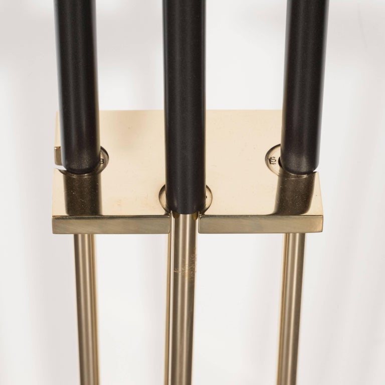 Custom Modernist ThreePiece Brass and Oil Rubbed Bronze Fire Tools Set
