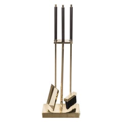 Dreiteiliges modernistisches Feuerwerkzeug-Set aus Messing und Ölgeriebener Bronze