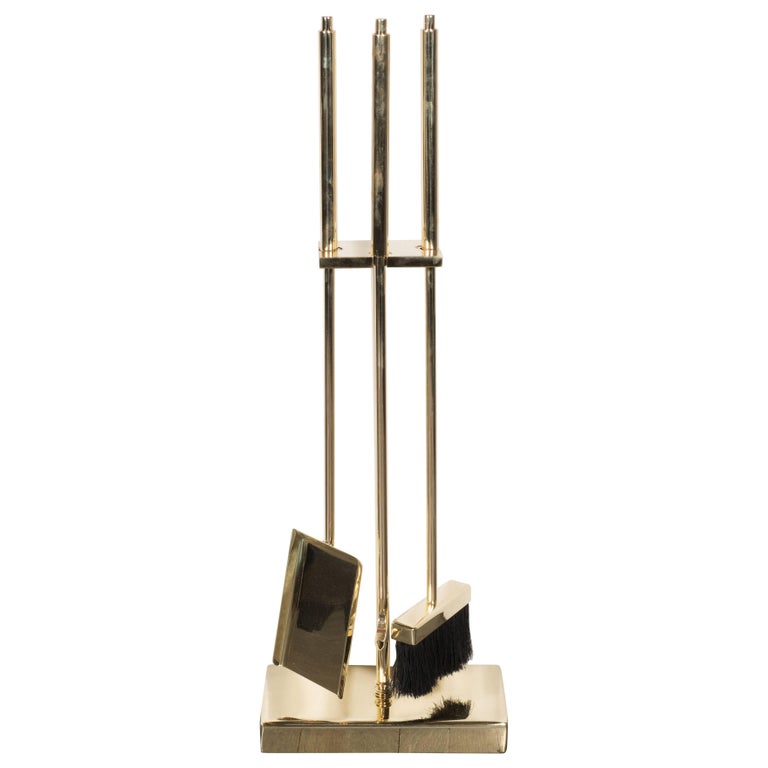 Custom Modernist Five-Piece Brass Fire Tools Set