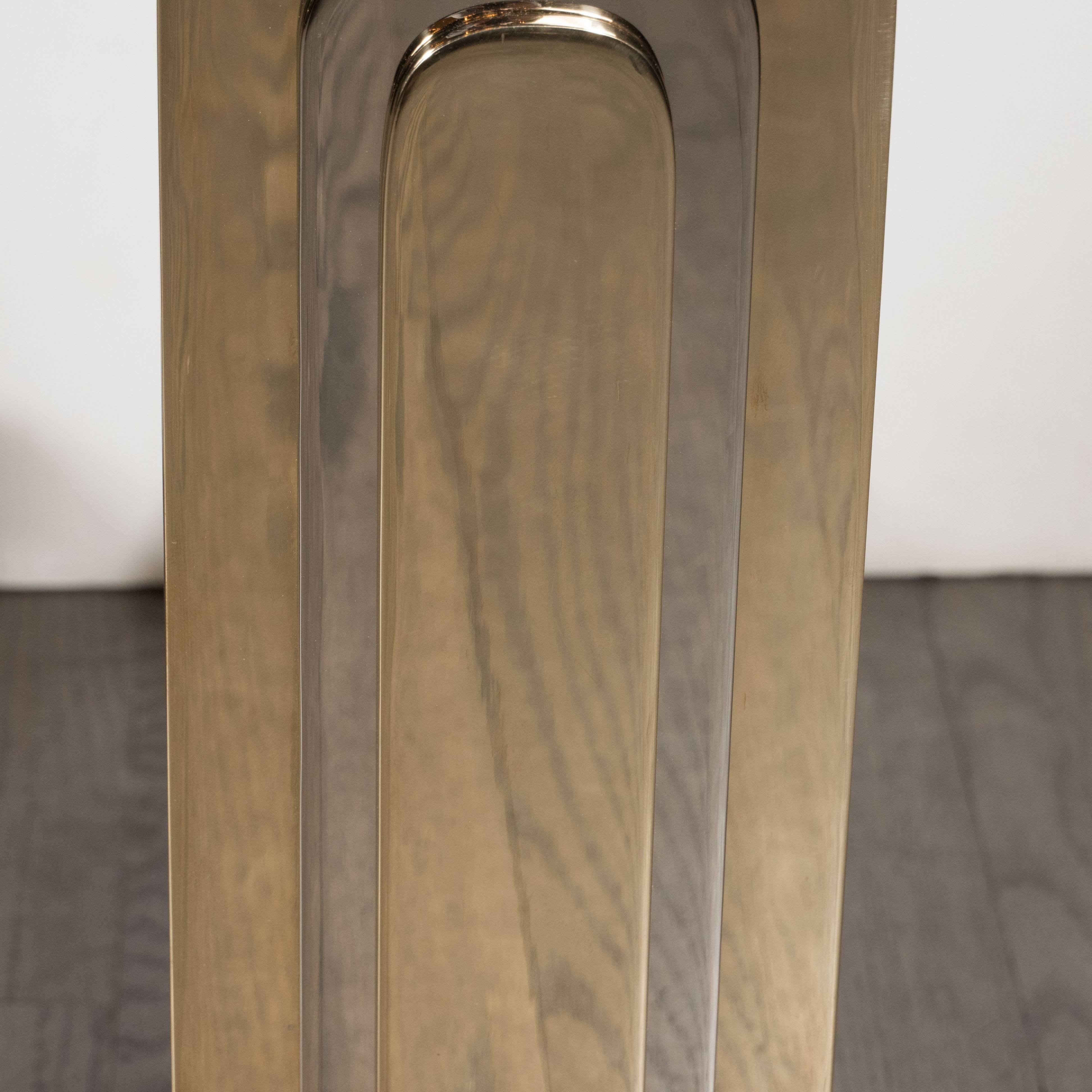 Contemporary Modernist Andirons in Polished Brass and Nickel For Sale
