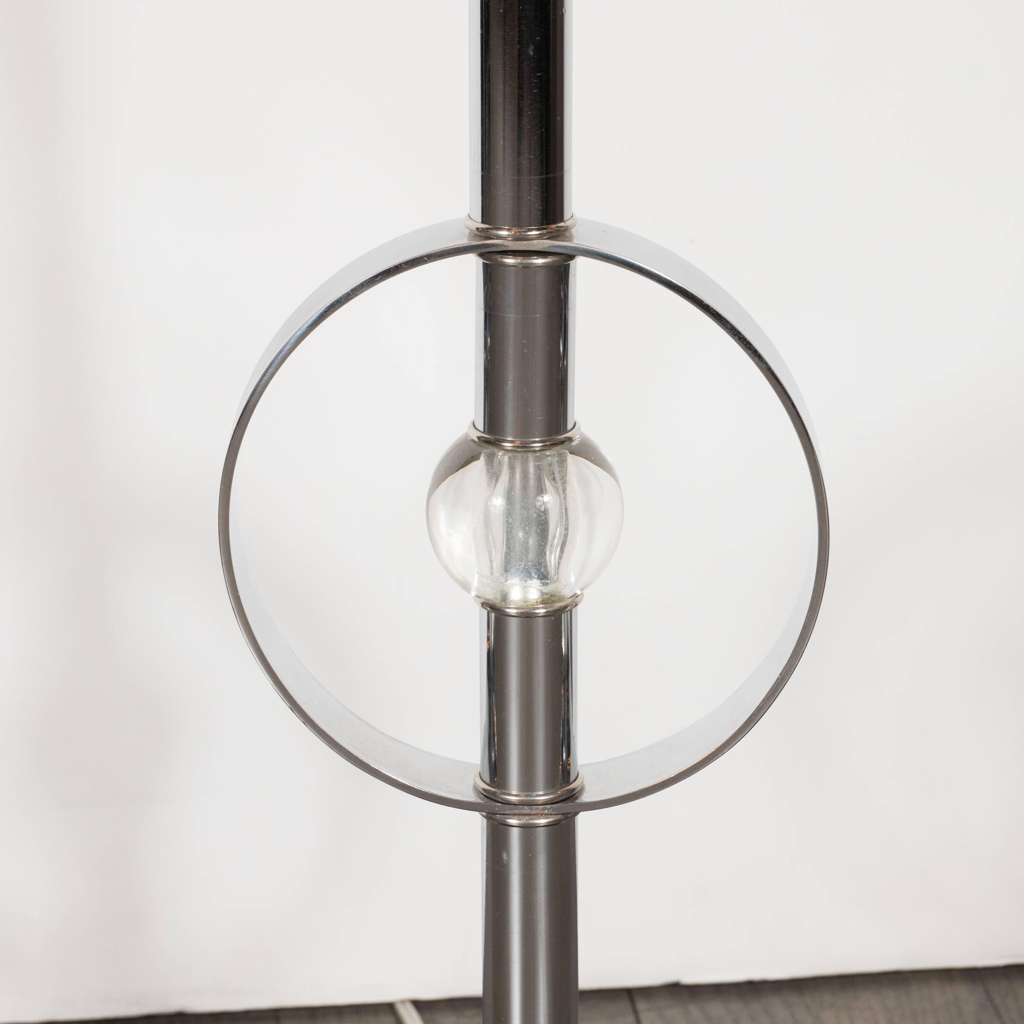 Pair of Art Deco Machine Age Floor Lamps in Chrome, Glass and Black Enamel In Excellent Condition In New York, NY