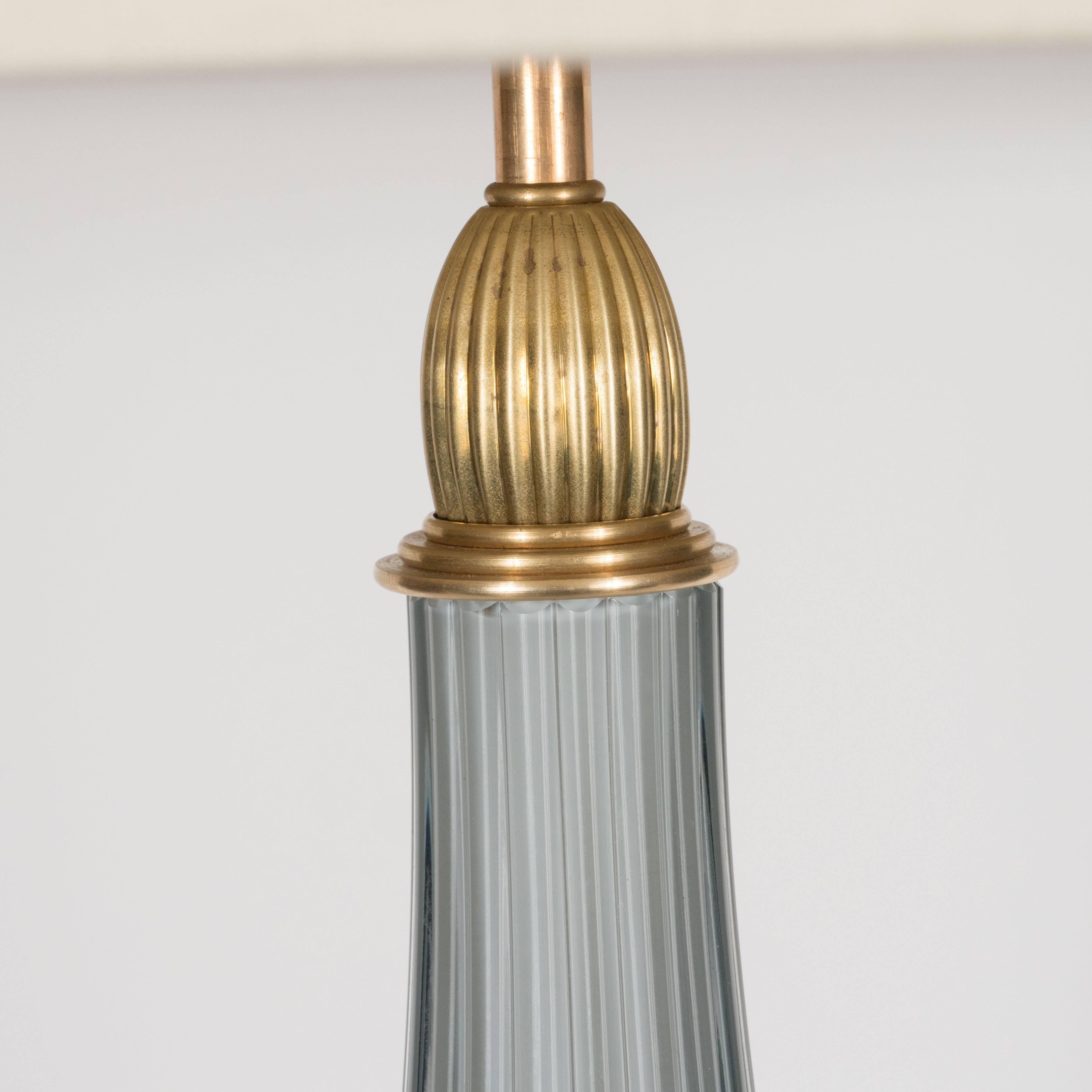 Moderne Paire de Lampes de Table Modernistes de Murano Soufflées à la Main en Verre Gris en vente