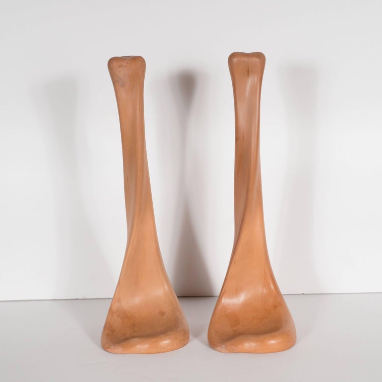Pair of Modernist Terracotta "Bone" Candlesticks by Elsa Peretti for
