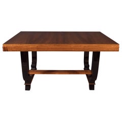 American Art Deco Machine Age Bookmatched Walnut 
Black Lacquer Extension Table