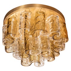 Italian Mid-Century Modern Topaz Wave Glass Flush Mount Chandelier by Mazzega