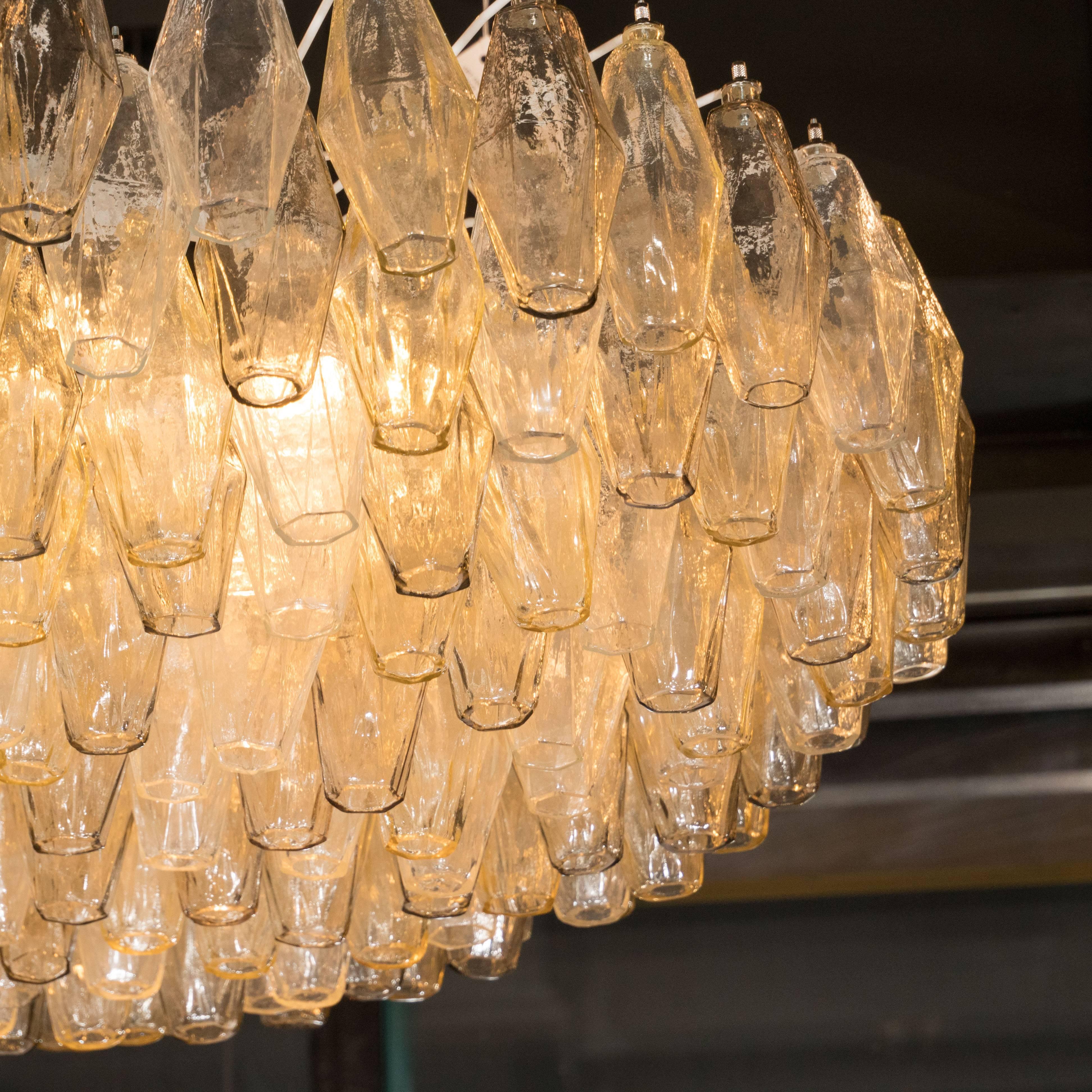 Polished Modernist Murano Polyhedral Venini Chandelier, Nickel Fittings in Smoked Topaz