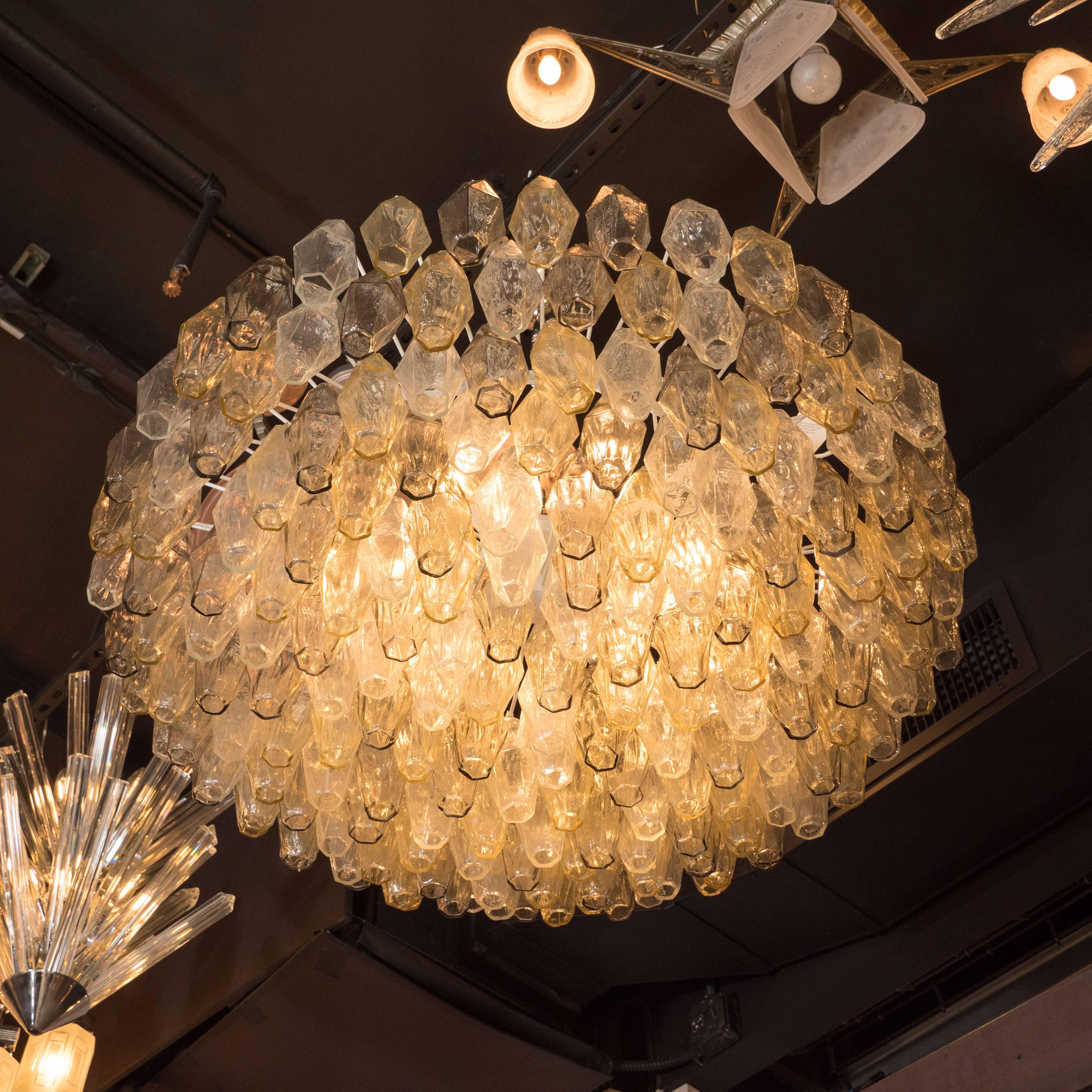 Modernist Murano Polyhedral Venini Chandelier, Nickel Fittings in Smoked Topaz In Excellent Condition In New York, NY