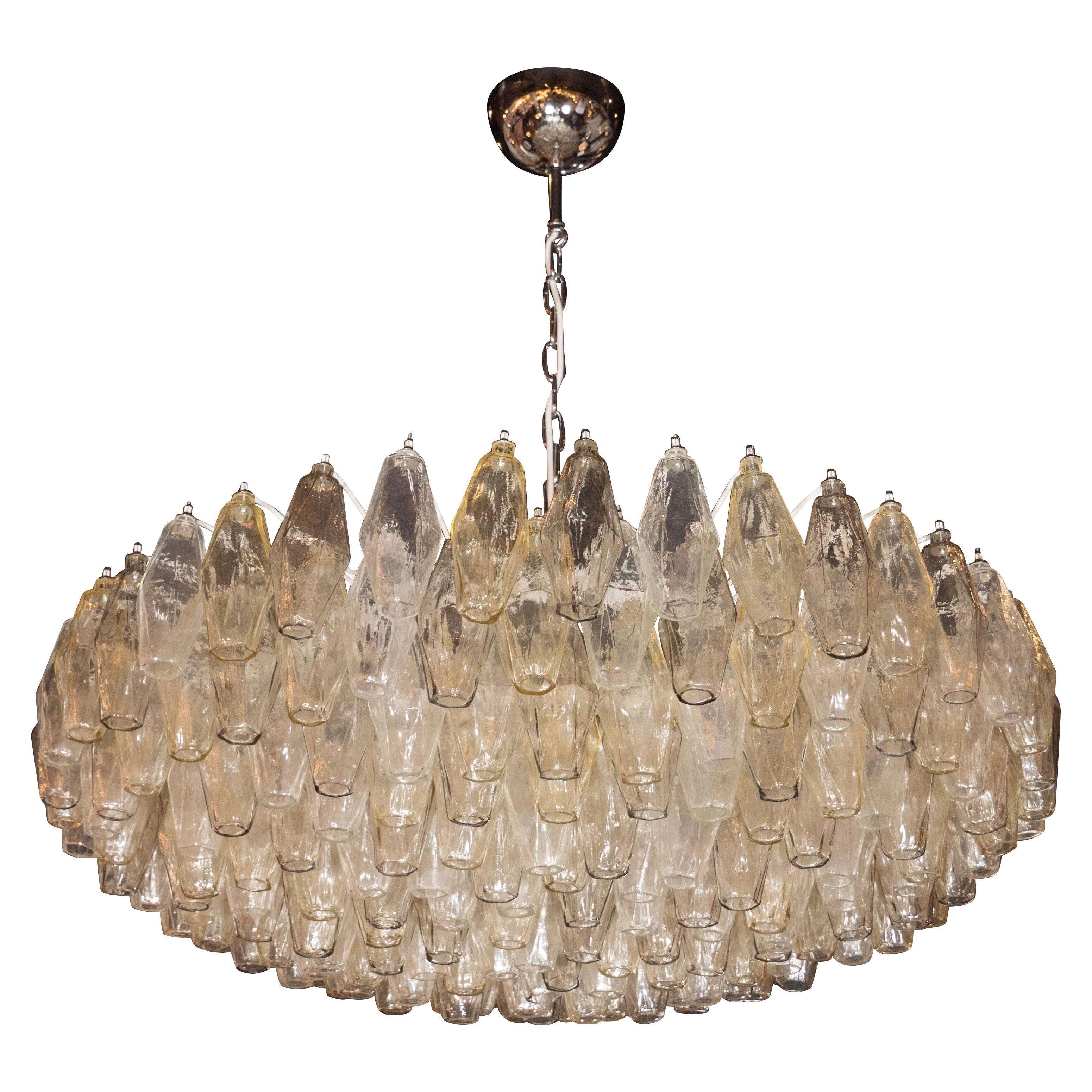 Modernist Murano Polyhedral Venini Chandelier, Nickel Fittings in Smoked Topaz