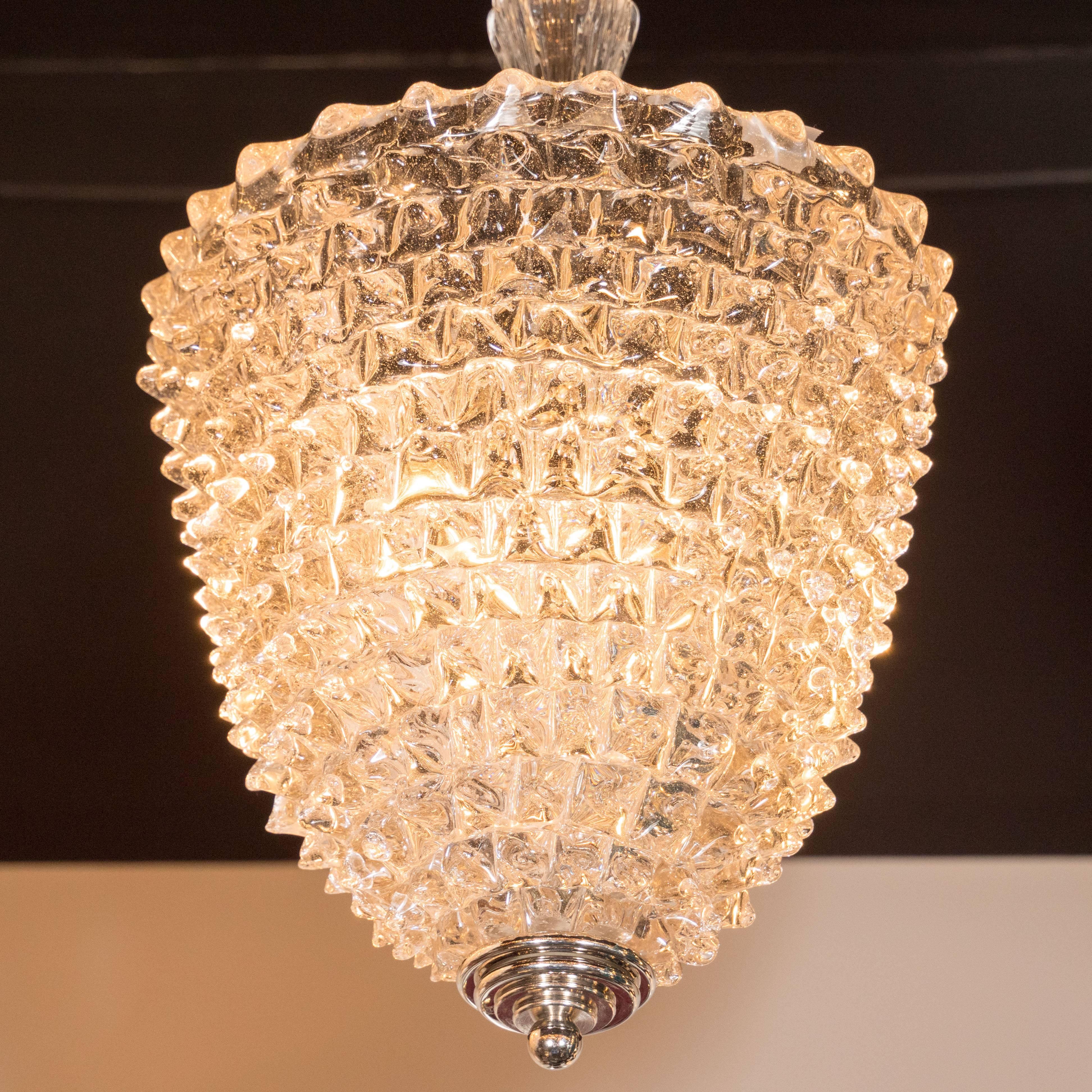 Mid-Century Modern Handblown Glass Pendant, Nickel Fittings by Barovier e Toso In Excellent Condition In New York, NY