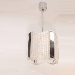 Mid-Century Modern Chrome and Textured Glass Chandelier by Kinkeldey