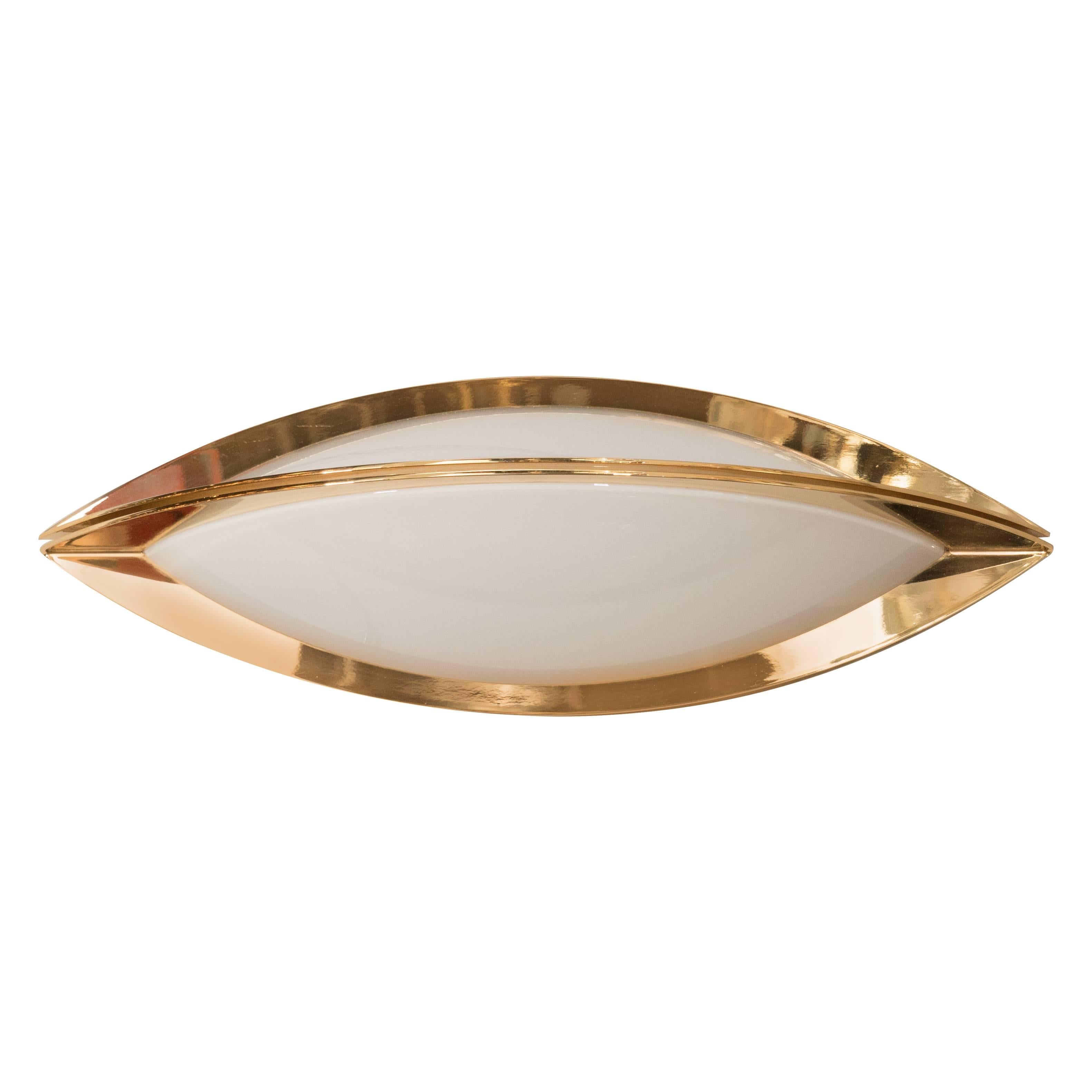 Mid-Century Modern Vanity Sconce in Brass and Frosted Glass by Glashütte Limburg