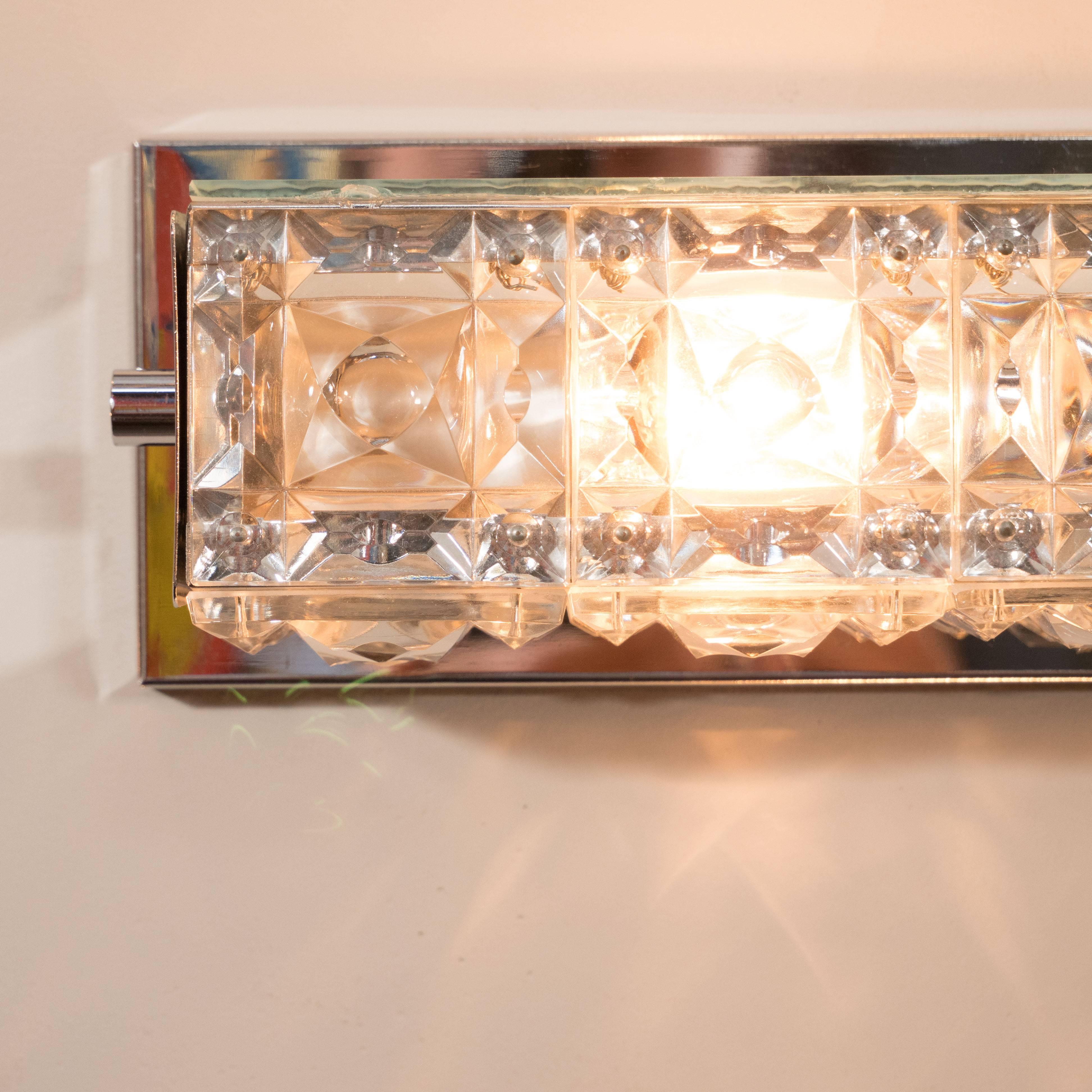 Austrian Mid-Century Modern Chrome and Cut Crystal Sconce by J.T. Kalmar