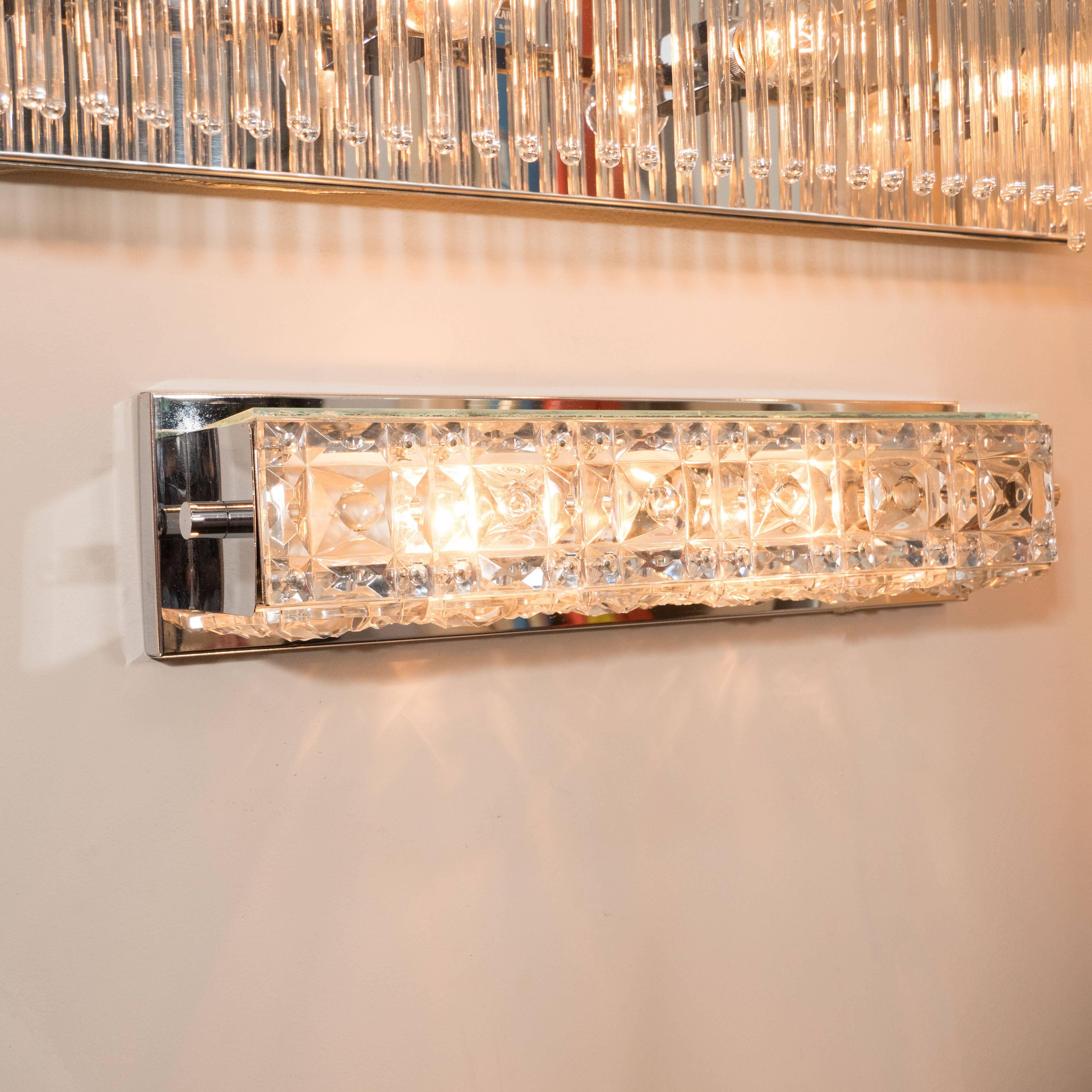 Mid-Century Modern Chrome and Cut Crystal Sconce by J.T. Kalmar In Excellent Condition In New York, NY