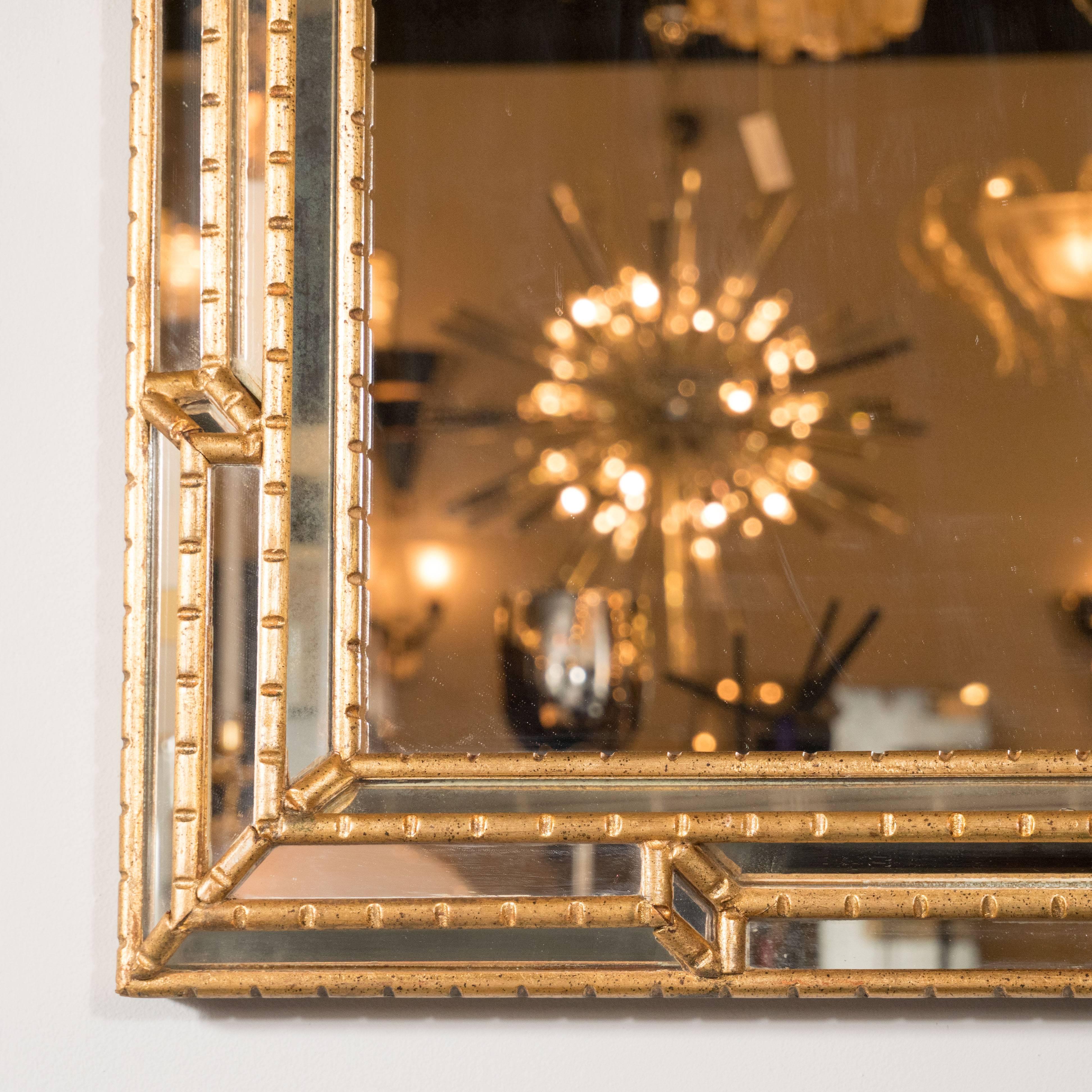Modernist Venetian Style Mirror in Gilded Mirror with Ribbed Mosaic Border In Excellent Condition In New York, NY