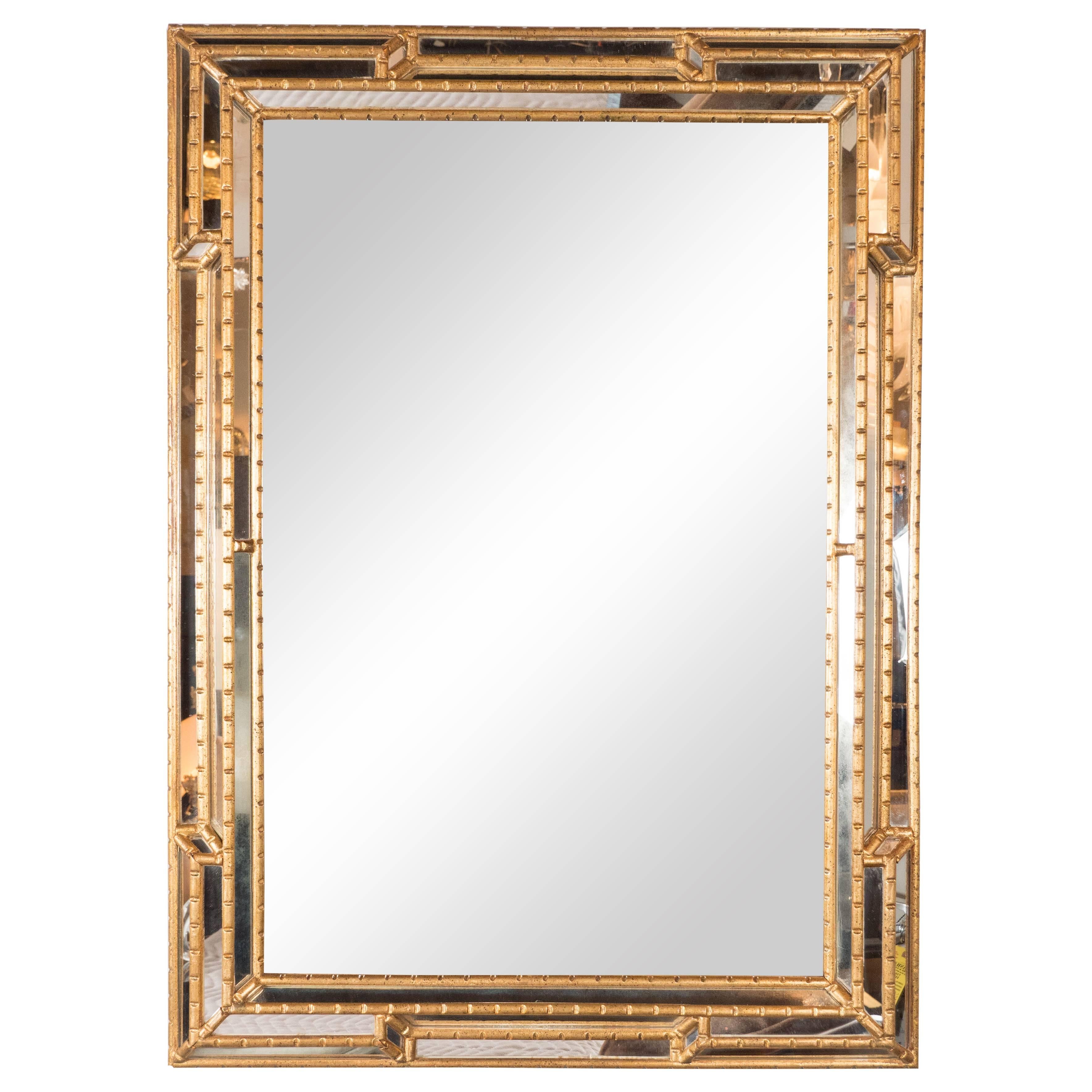 Modernist Venetian Style Mirror in Gilded Mirror with Ribbed Mosaic Border
