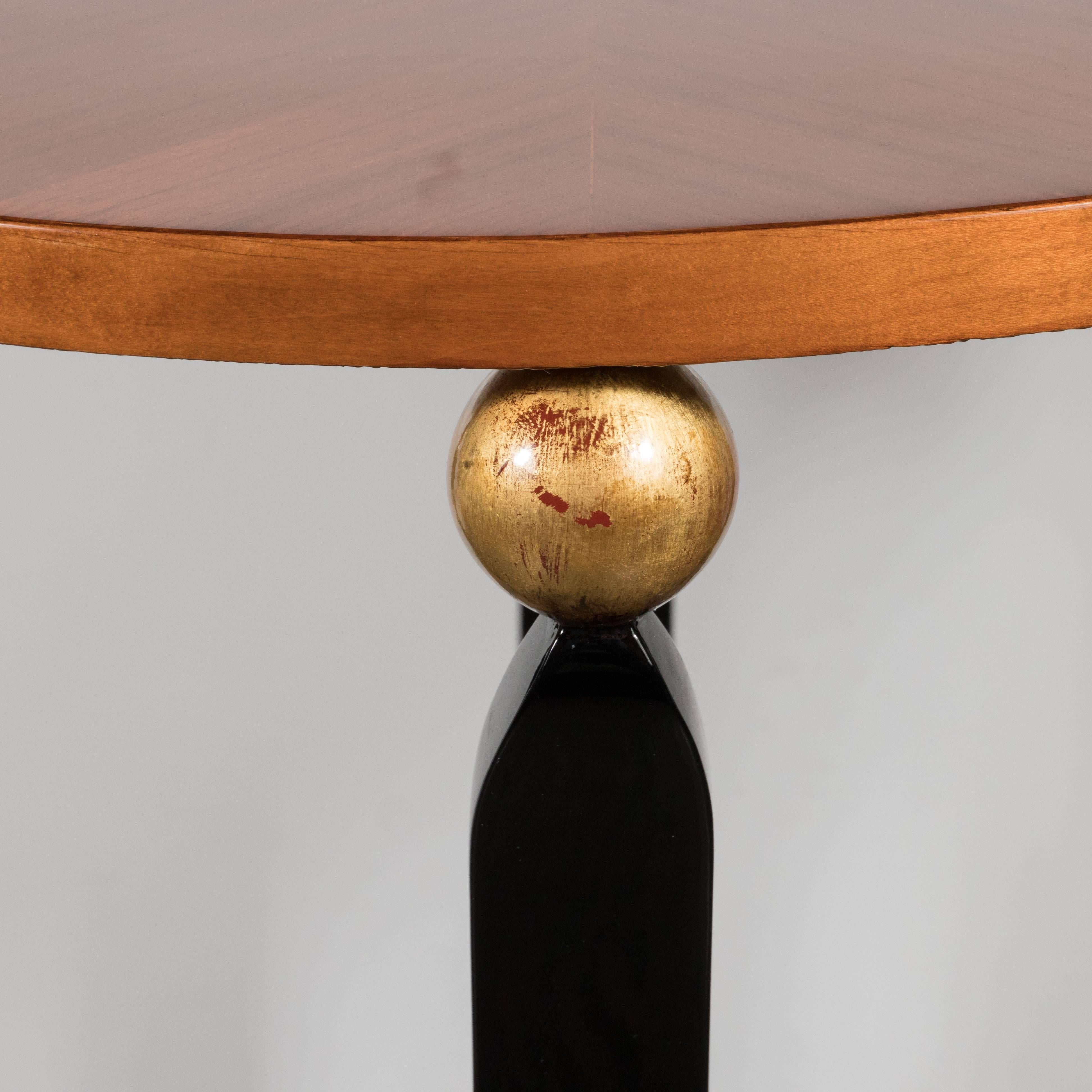 Art Deco Two-Tier Gueridon Table in Bookmatched Walnut, Gold and Black Lacquer 1