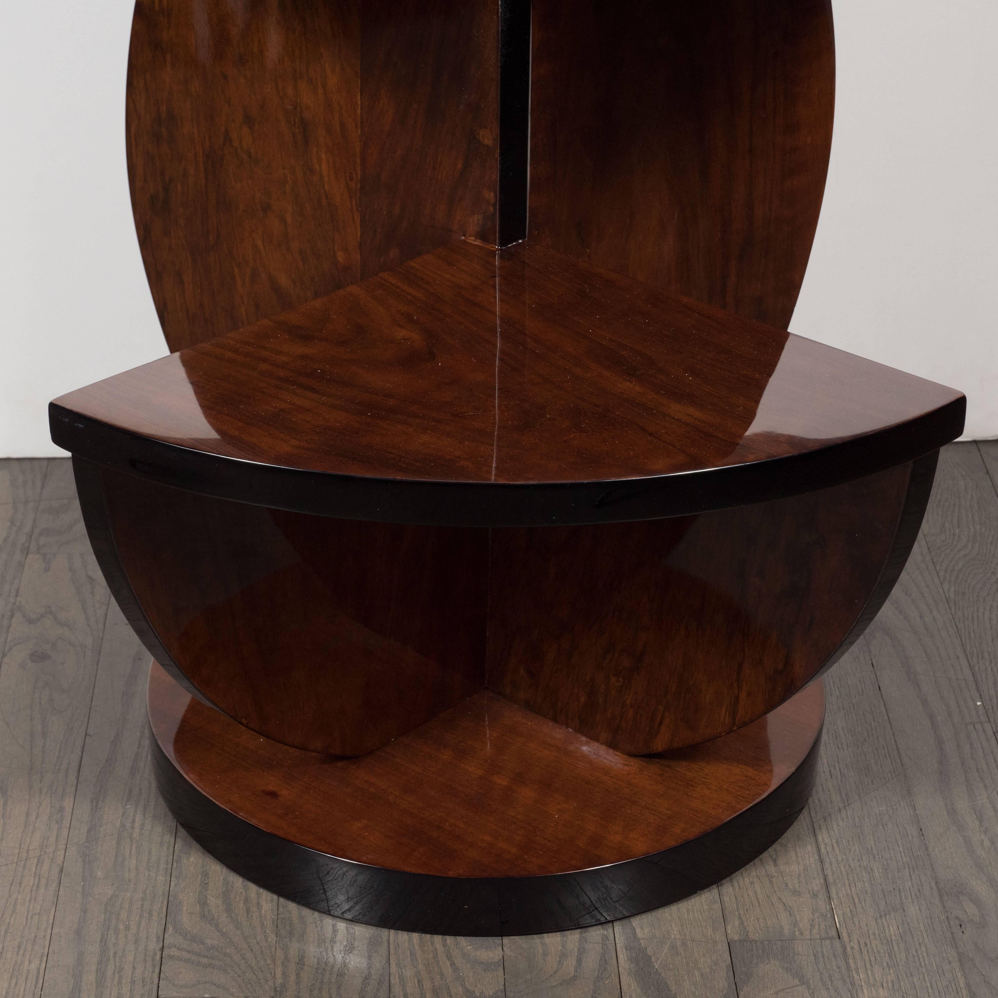 French Art Deco Cubist Side Table in Bookmatched Burled Walnut and Black Lacquer 5