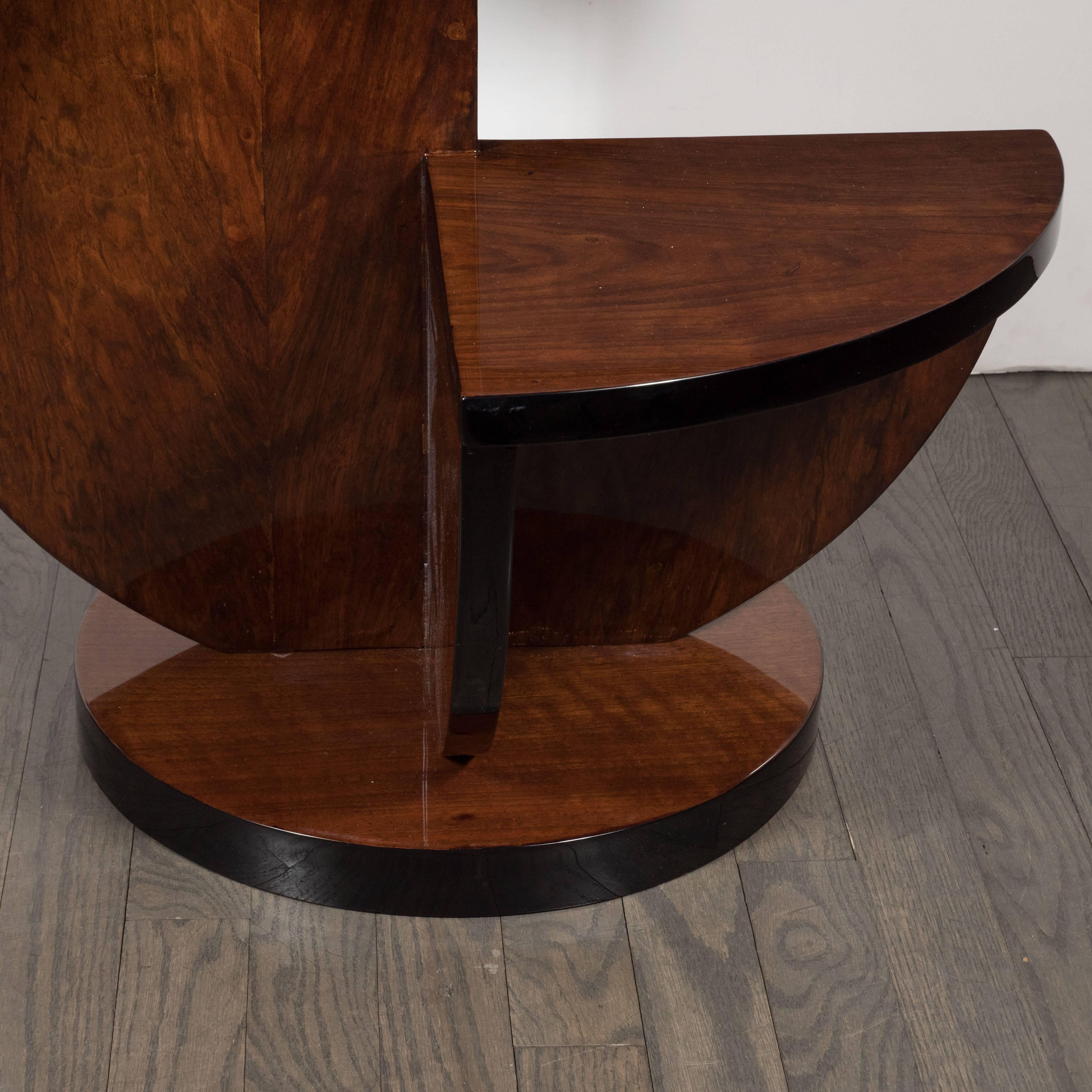 French Art Deco Cubist Side Table in Bookmatched Burled Walnut and Black Lacquer 6