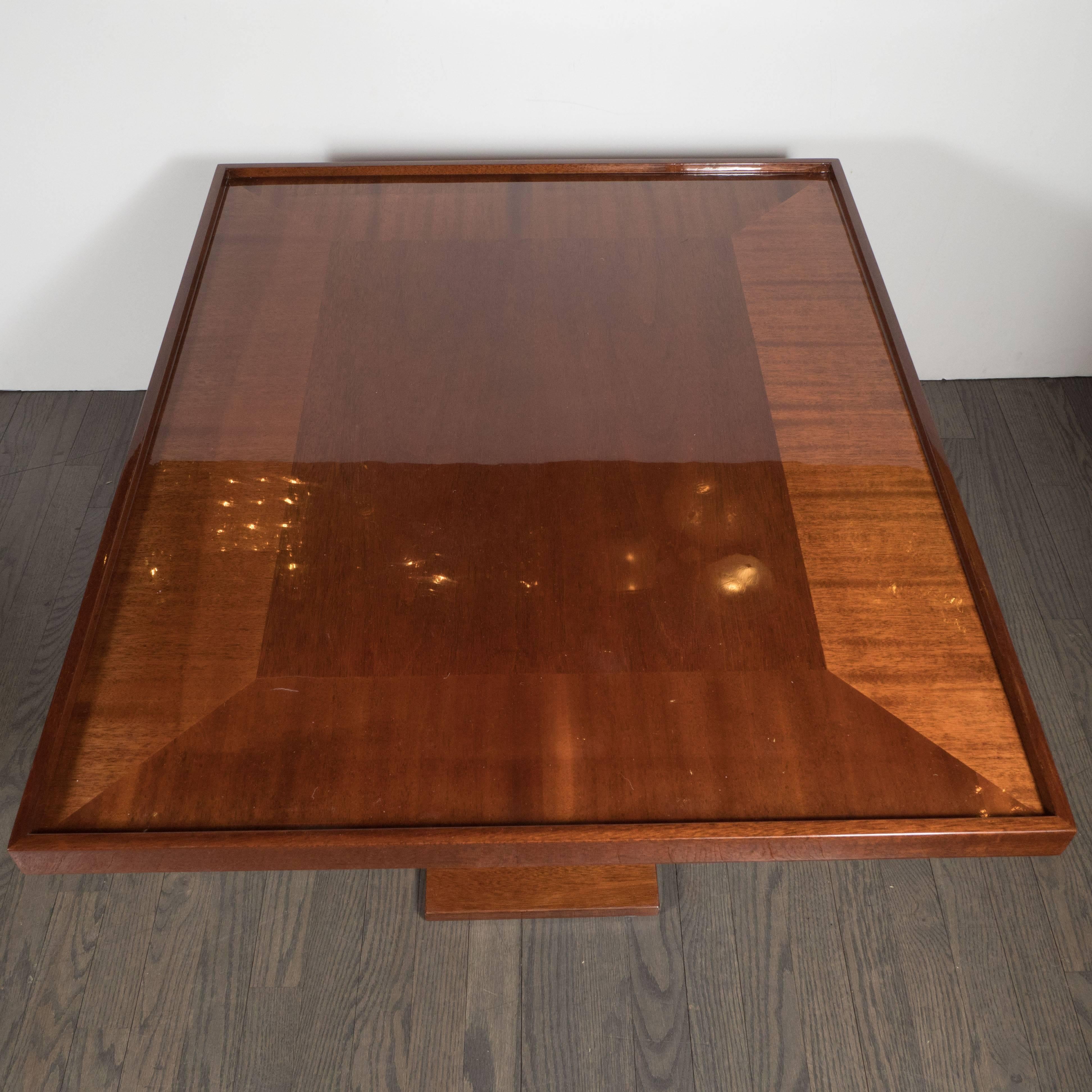 Mid-20th Century Art Deco Bookmatched Walnut and Mahogany Cocktail Table