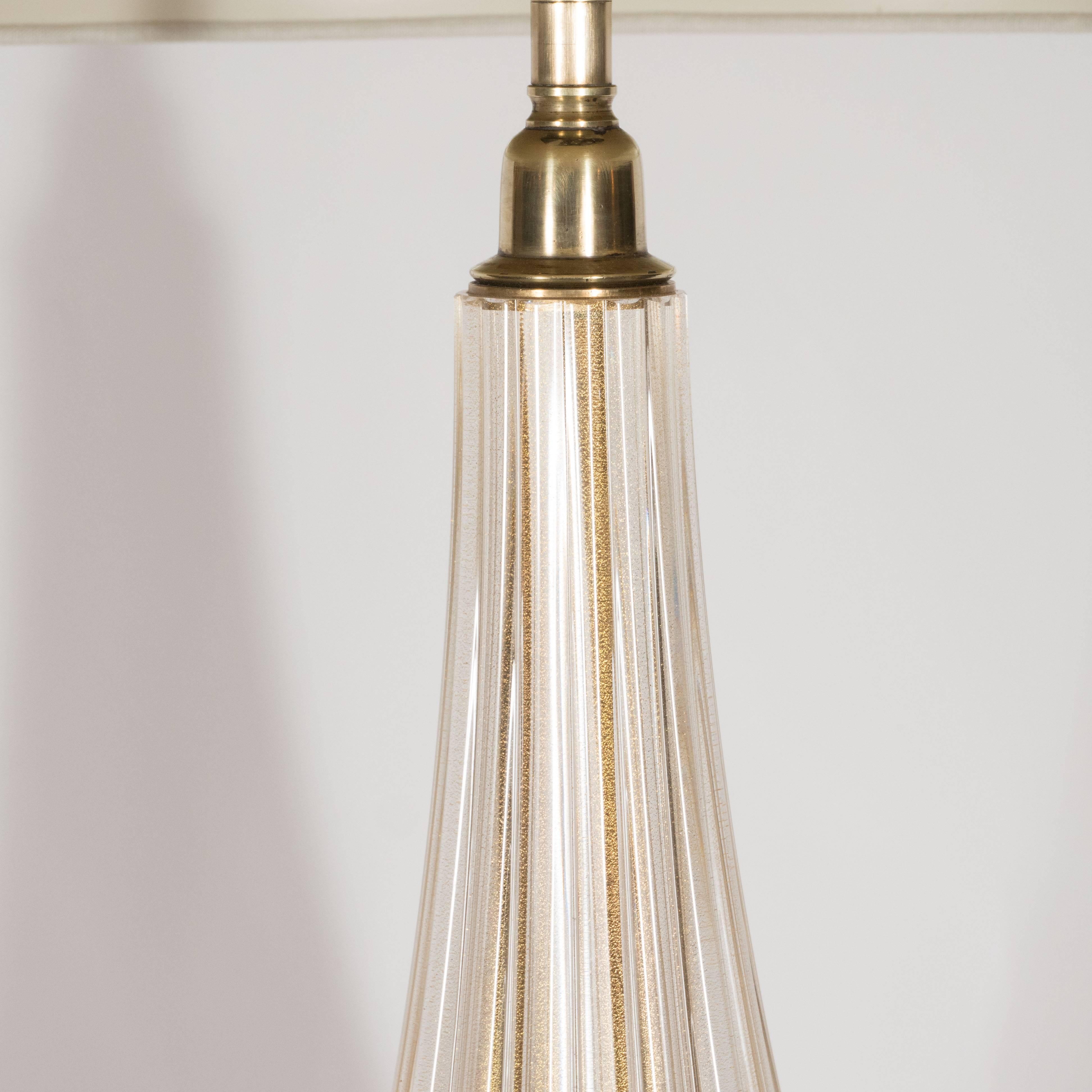 Mid-Century Modern Pair of Modernist Handblown Murano Glass Table Lamps with 24-Karat Gold Flecks