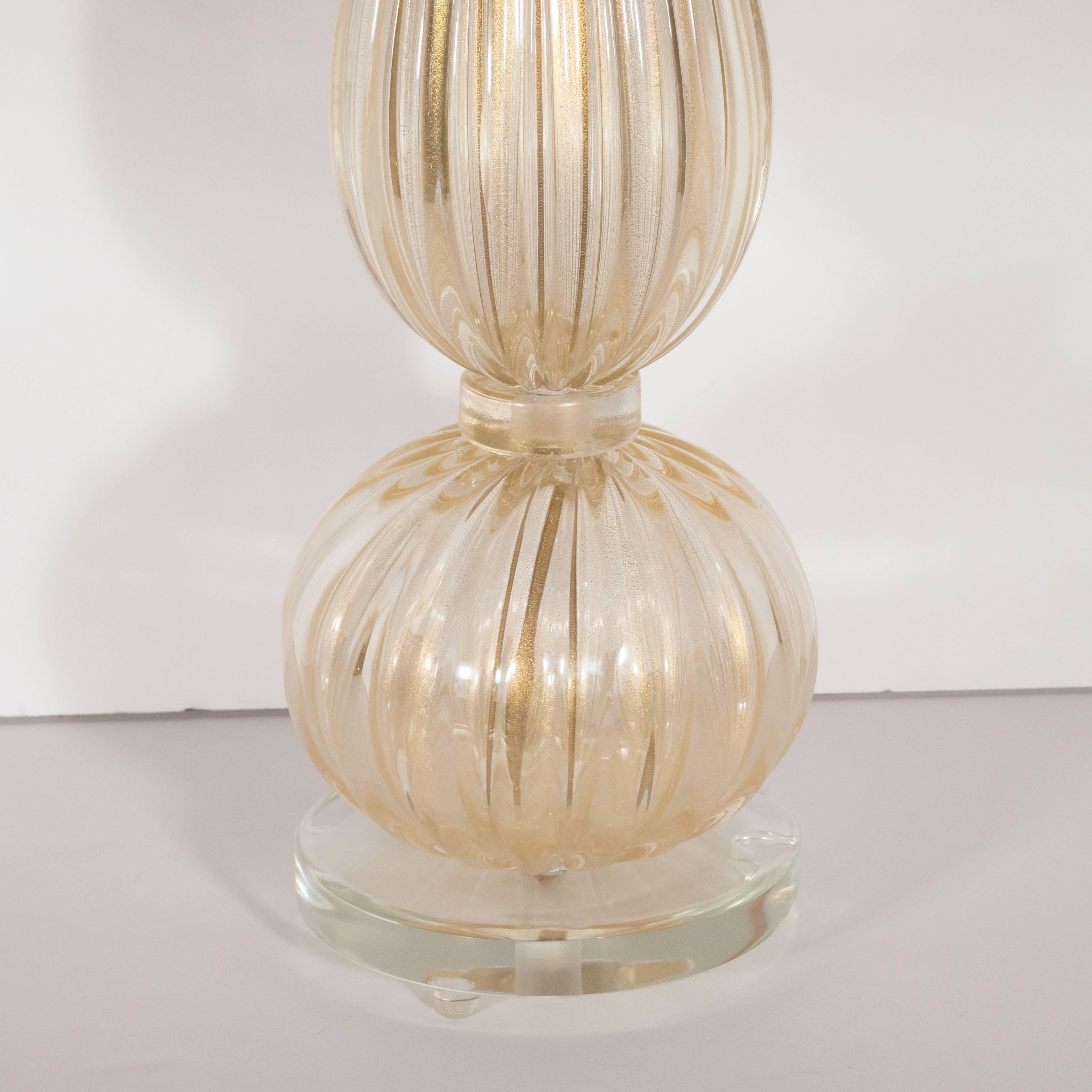 Contemporary Pair of Modernist Handblown Murano Glass Table Lamps with 24-Karat Gold Flecks