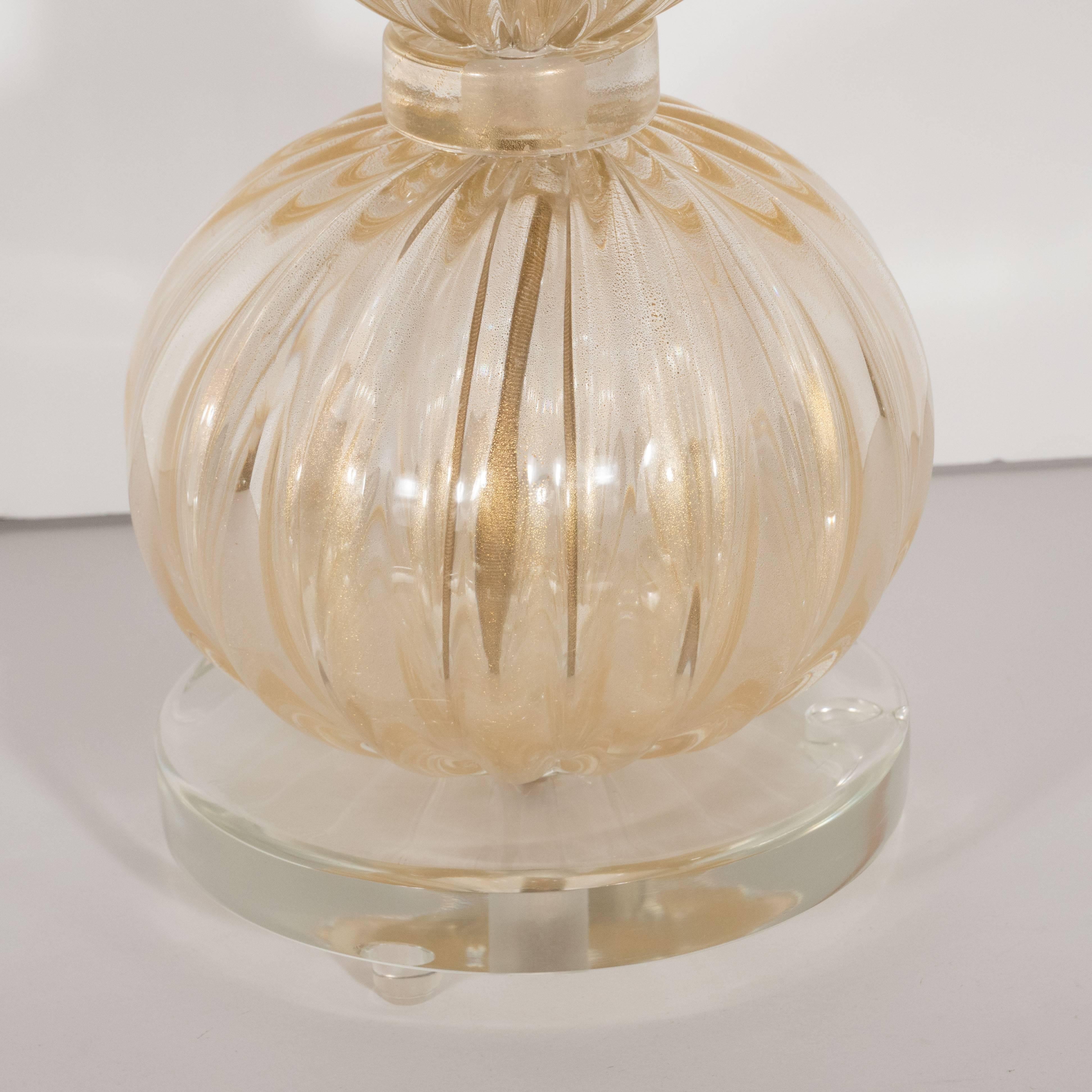 Pair of Modernist Handblown Murano Glass Table Lamps with 24-Karat Gold Flecks 1