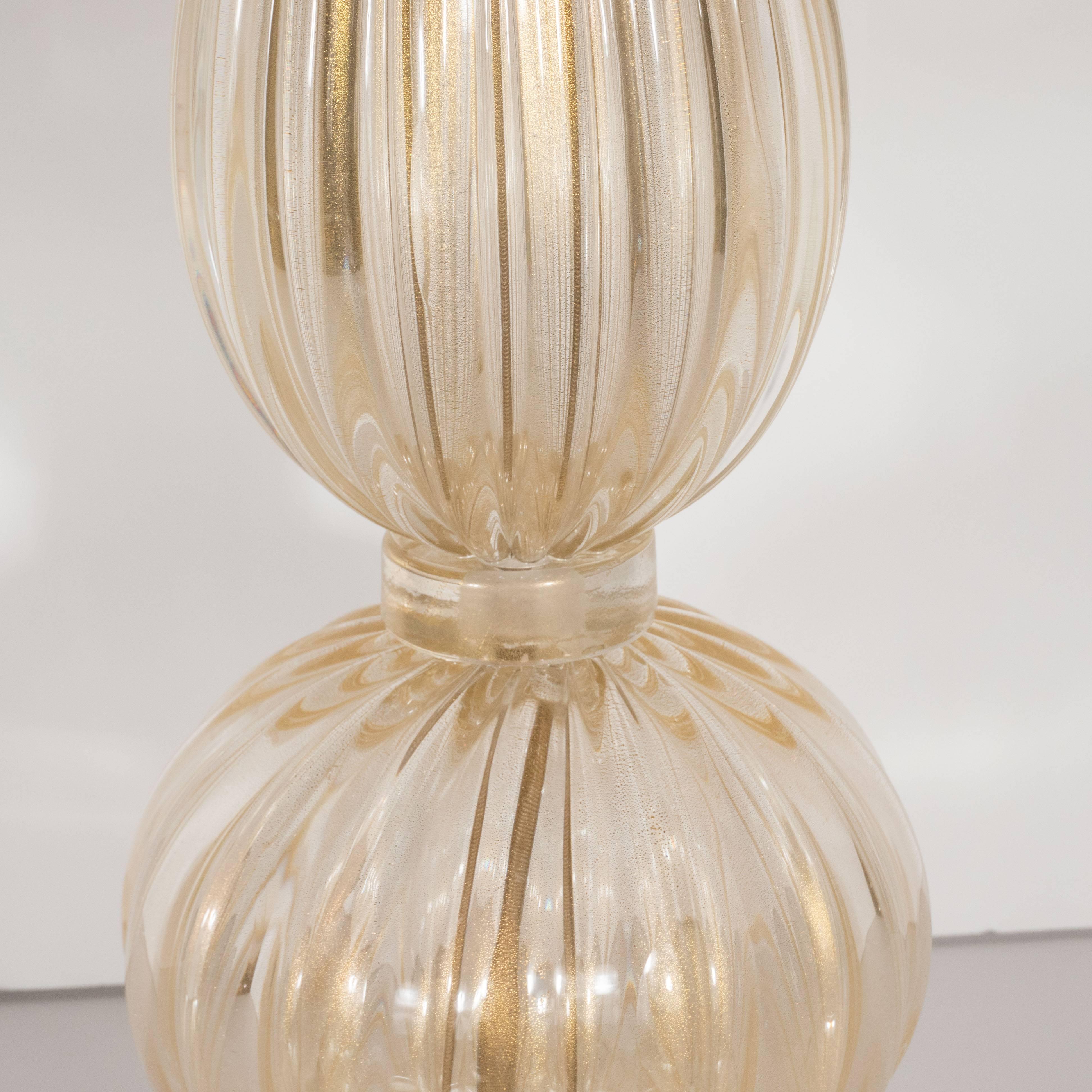 Pair of Modernist Handblown Murano Glass Table Lamps with 24-Karat Gold Flecks In Excellent Condition In New York, NY