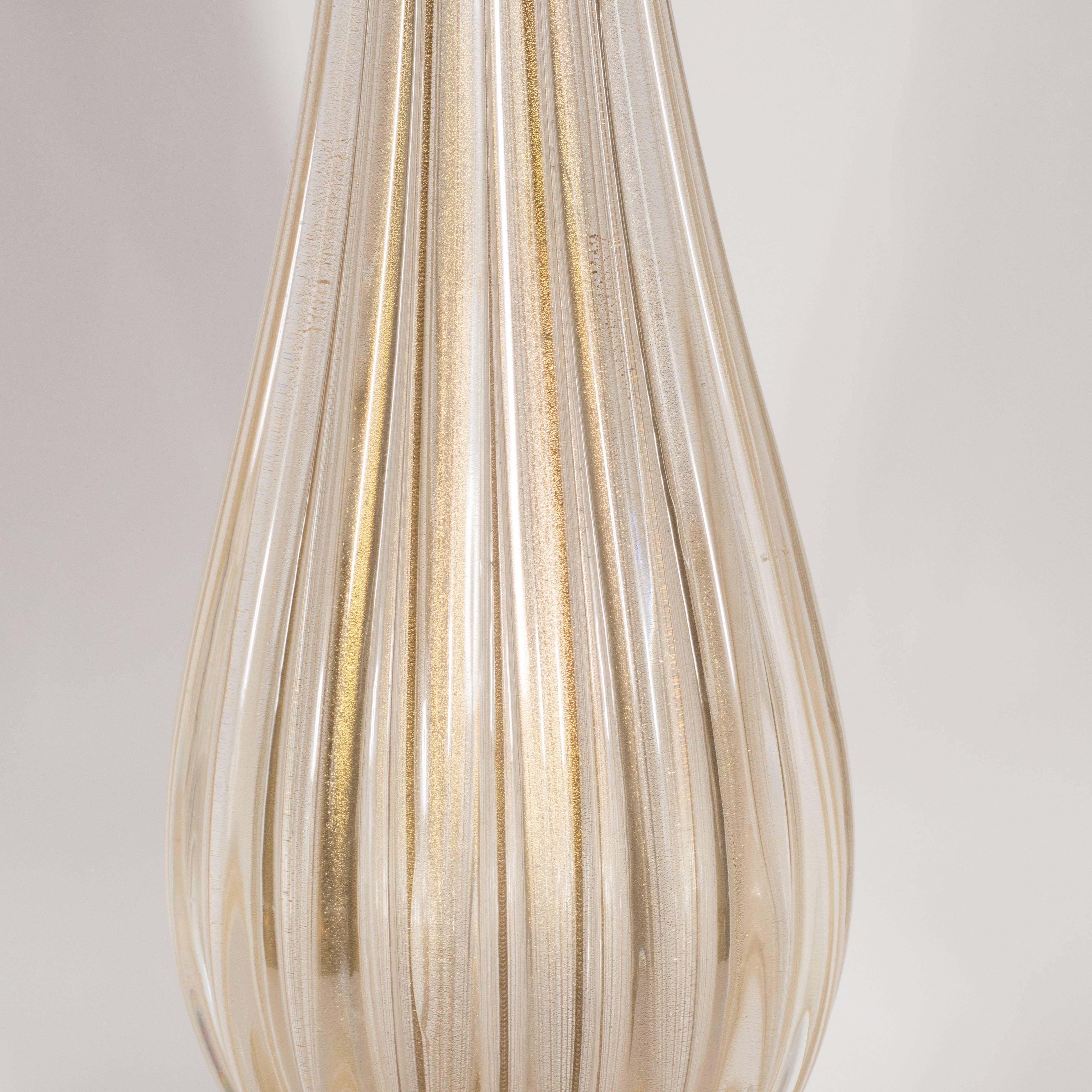 Italian Pair of Modernist Handblown Murano Glass Table Lamps with 24-Karat Gold Flecks