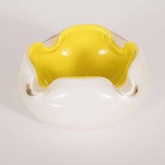 Midcentury Murano Opaque White Glass and Lemon Yellow Decorative Dish